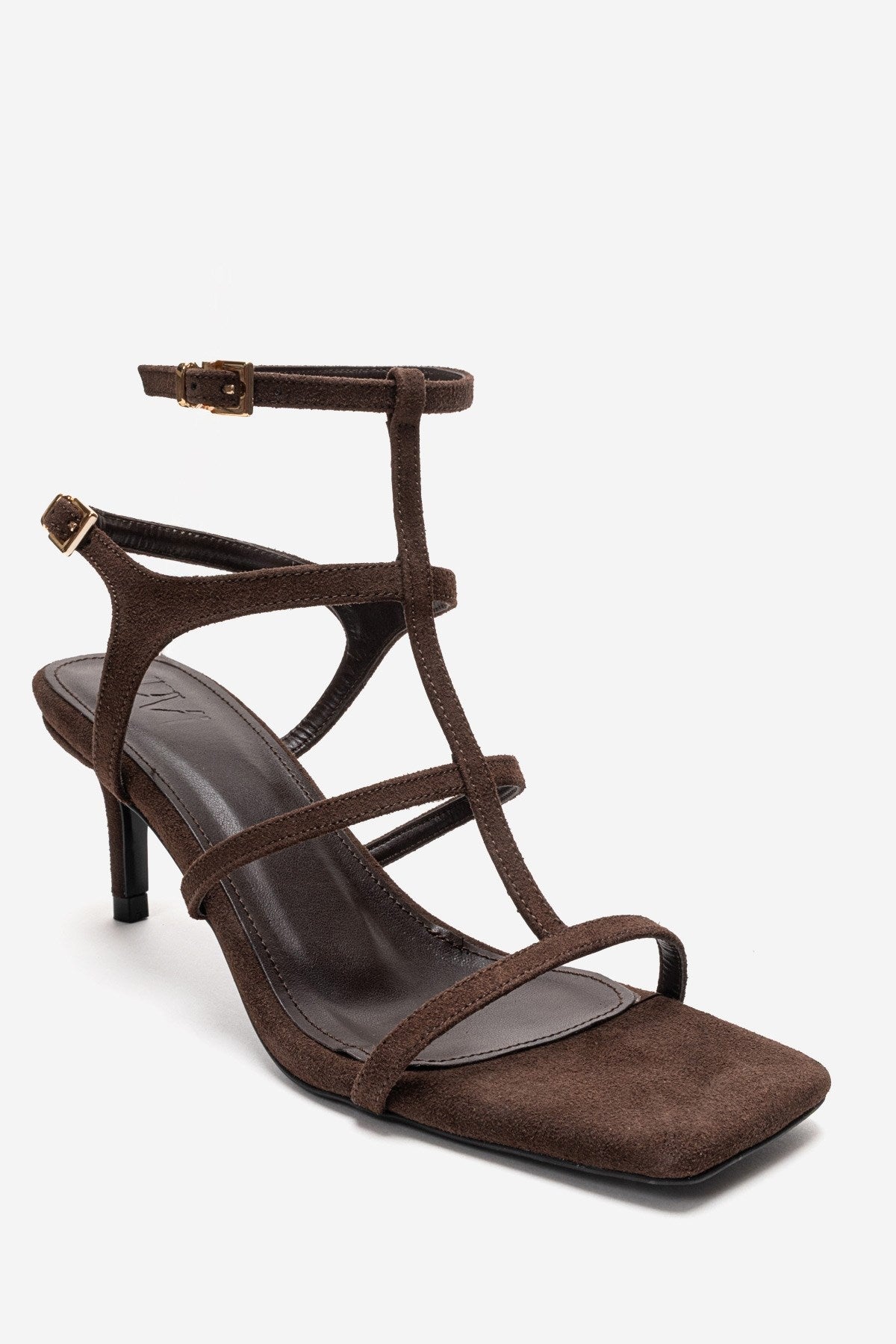 VIENTO - Brown Thin Heel Pump – detail view showing leather, Vowalisse