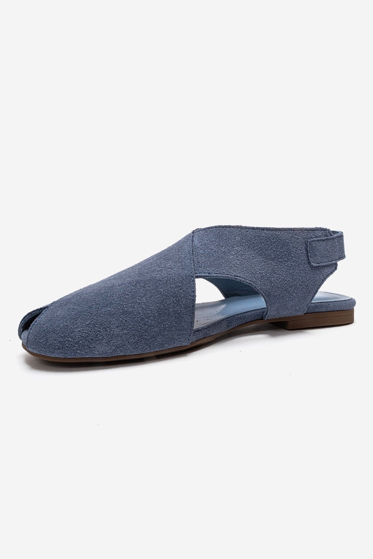 MONARO - Denim Blue Genuine Leather Sandal – top view showing leather, suede, blue, Vowalisse