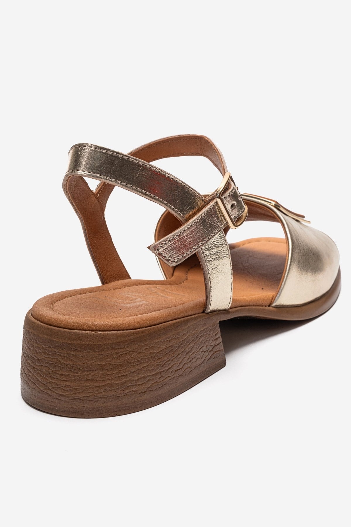 Svelte - Gold Genuine Leather Sandal – back view showing leather, metallic, gold, Vowalisse
