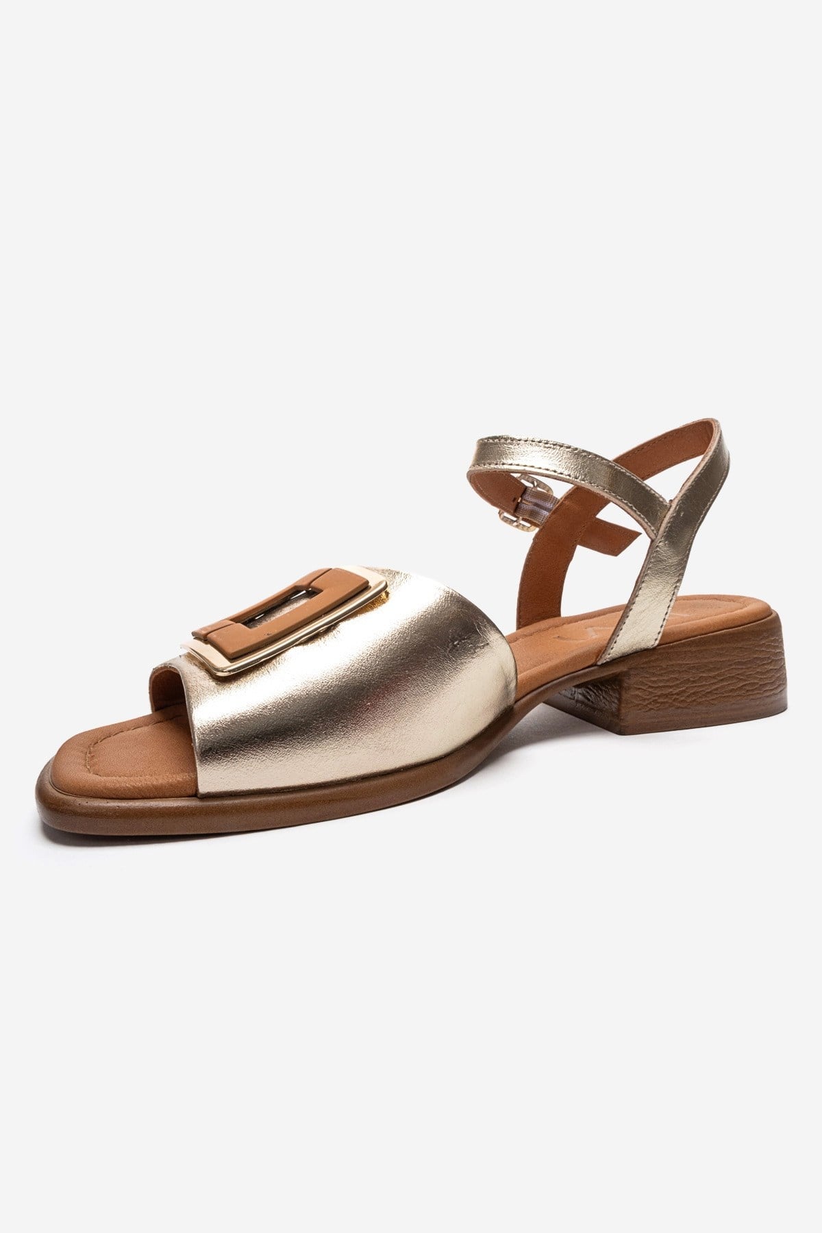 Svelte - Gold Genuine Leather Sandal – top view showing leather, metallic, gold, Vowalisse