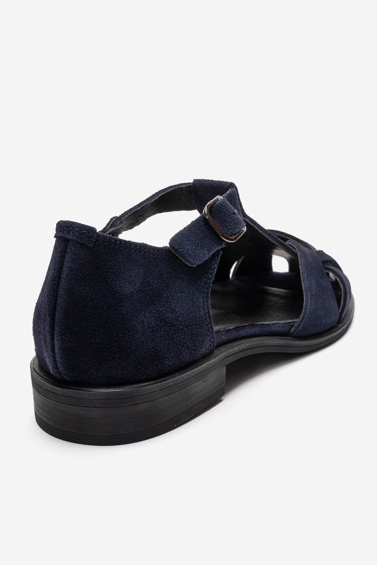 Dexara - Navy Genuine Suede Leather Sandal – back view showing leather, suede, Vowalisse