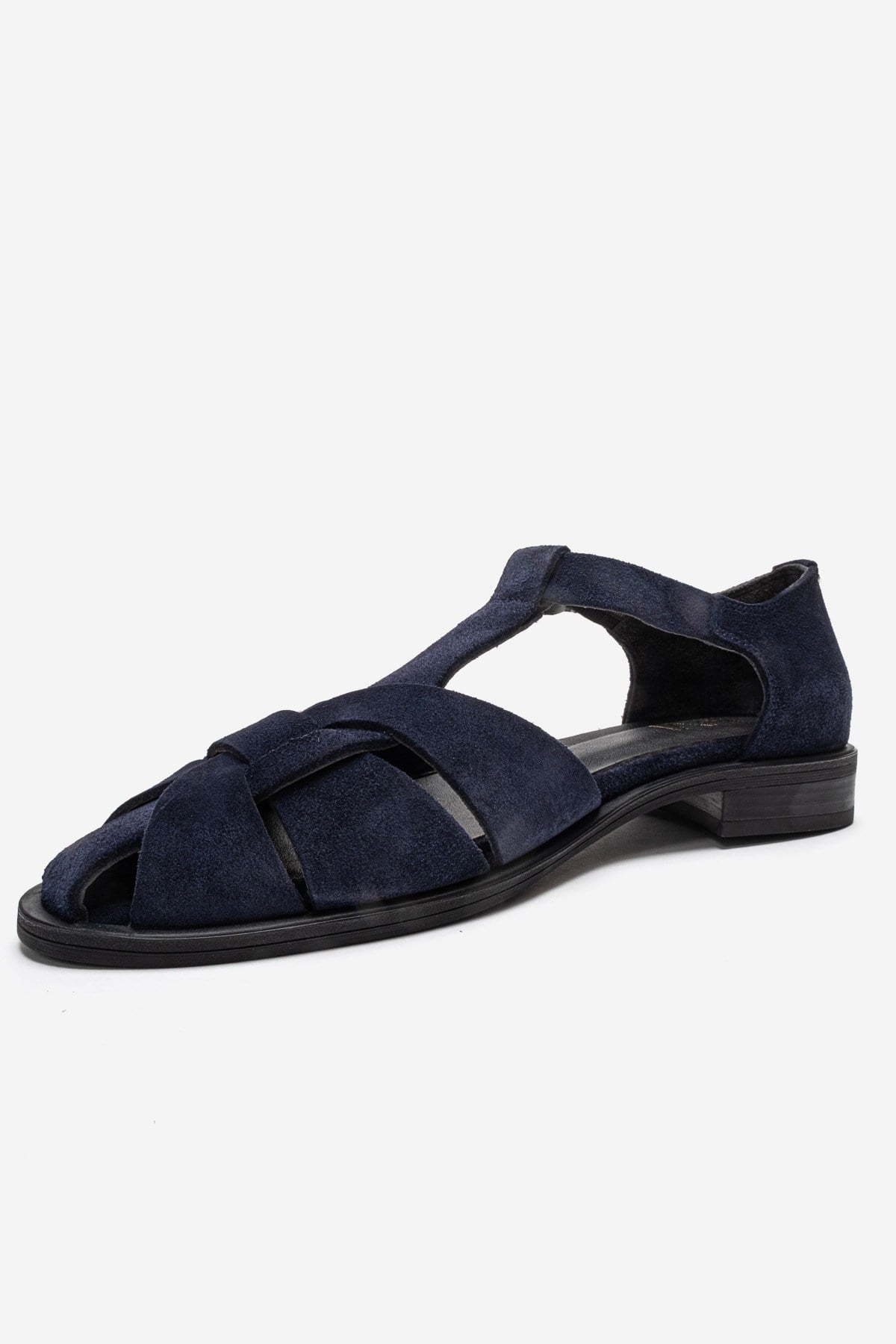 Dexara - Navy Genuine Suede Leather Sandal – top view showing leather, suede, Vowalisse