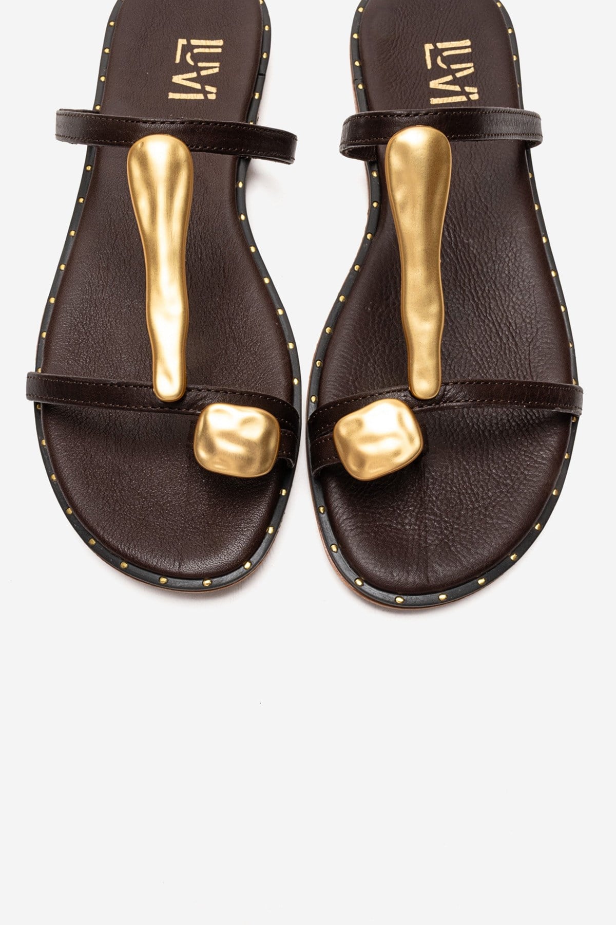 Tessa - Brown Genuine Leather Thong Sandal – side view showing leather, Vowalisse