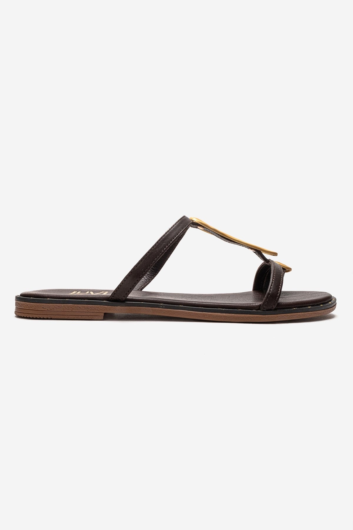 Tessa - Brown Genuine Leather Thong Sandal – heel view showing leather, Vowalisse