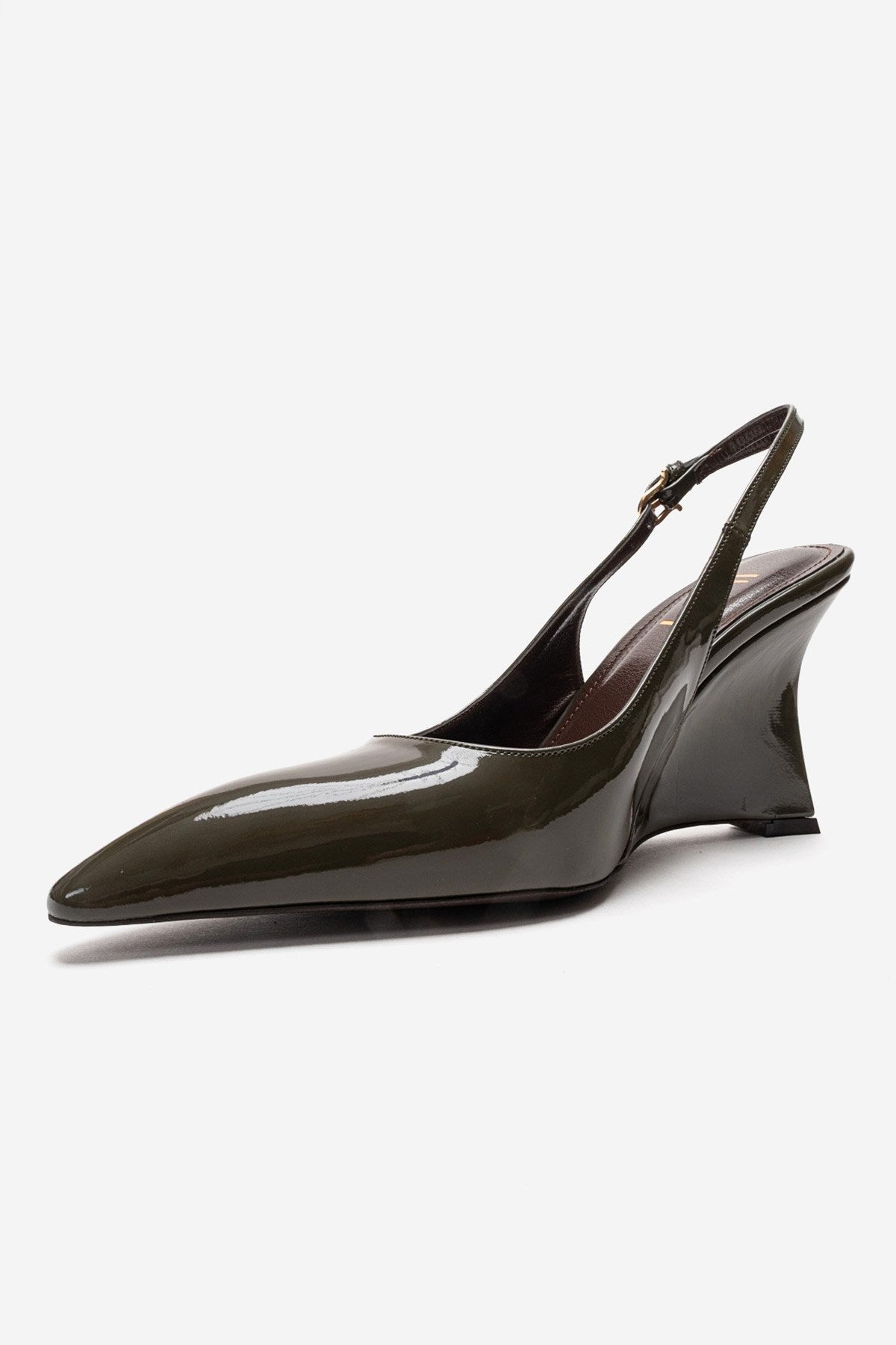 Felon - Khaki Wedge Heel Slingback Pump – top view showing leather, Vowalisse