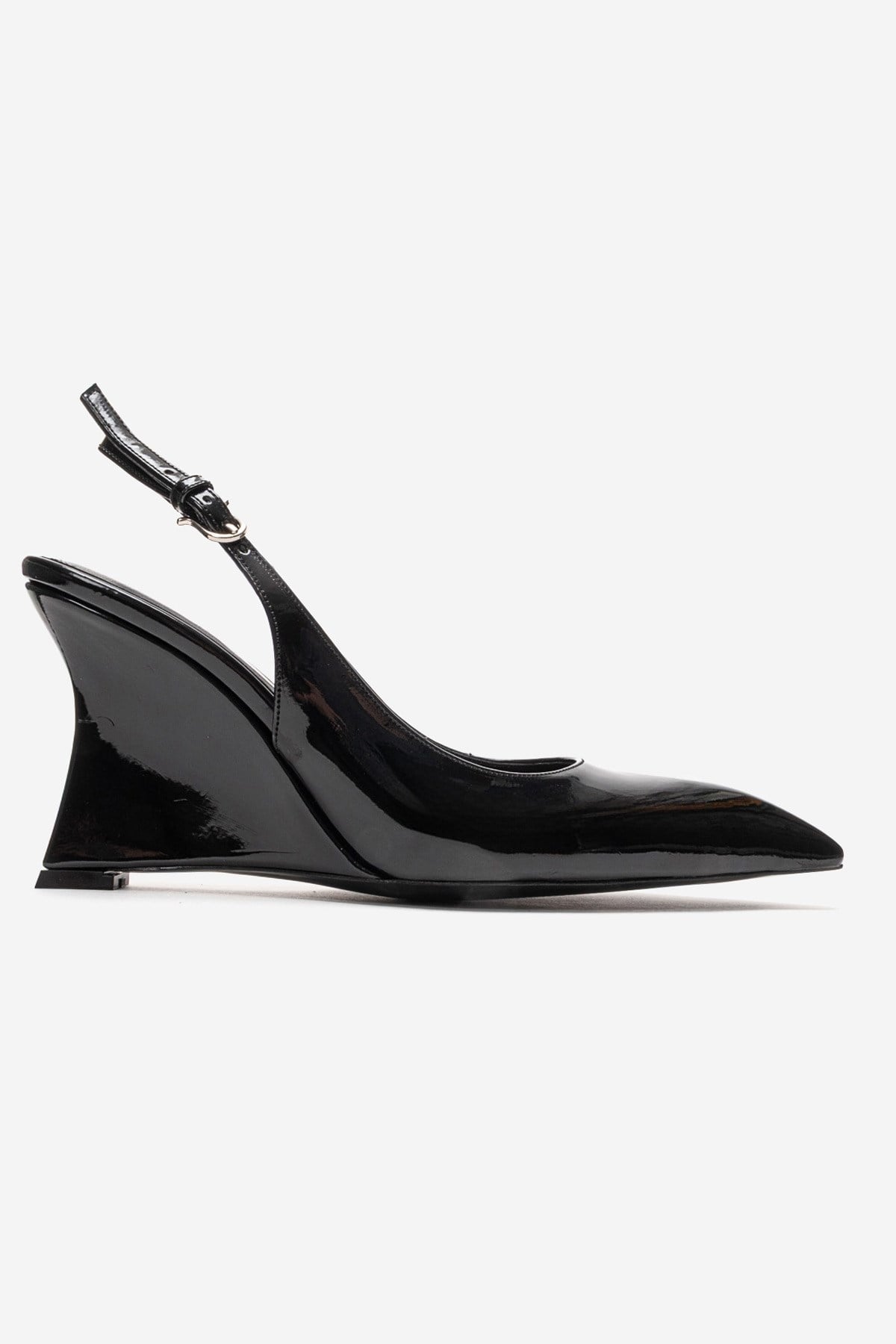 Felon - Black Wedge Heel Slingback – heel view showing leather, black, Vowalisse