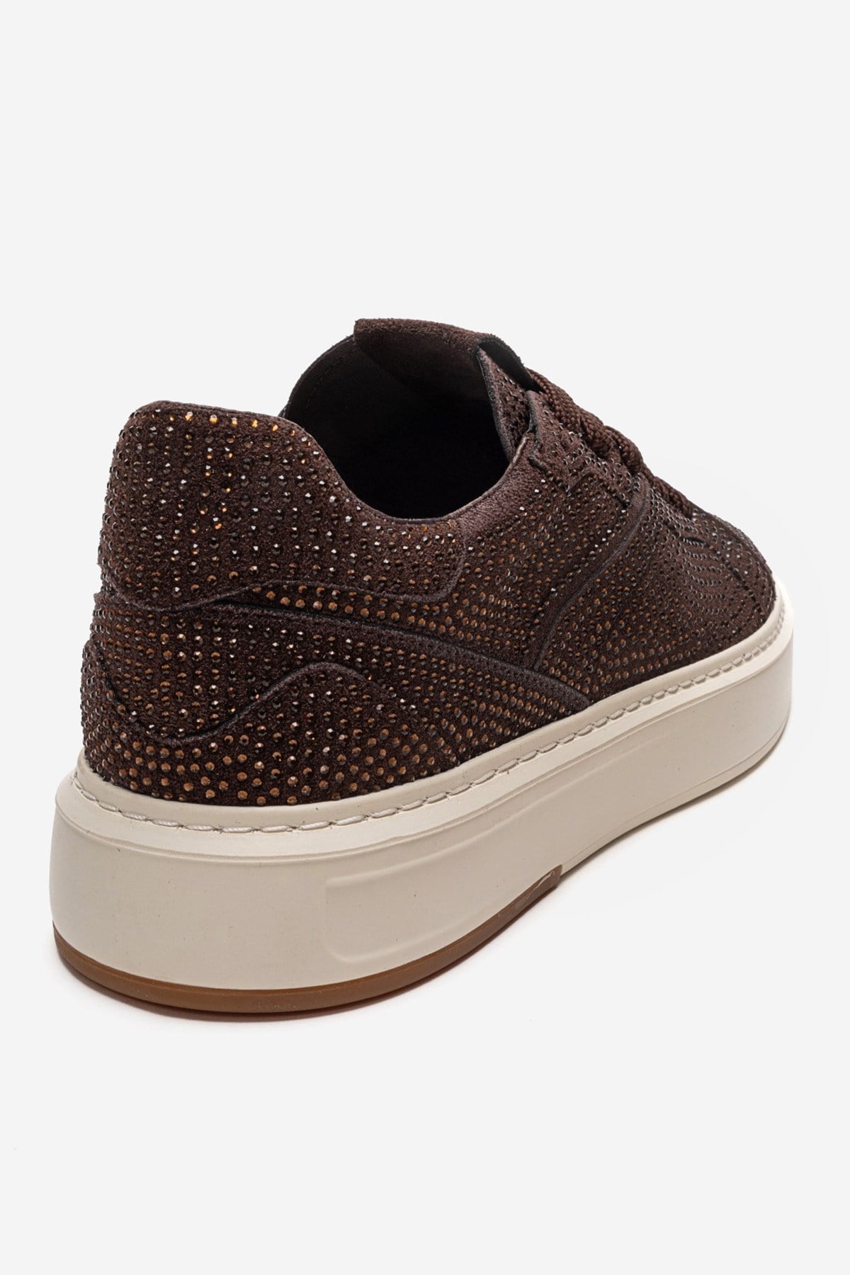 BERINA - Brown Embellished Sneaker – back view showing leather, suede, Vowalisse