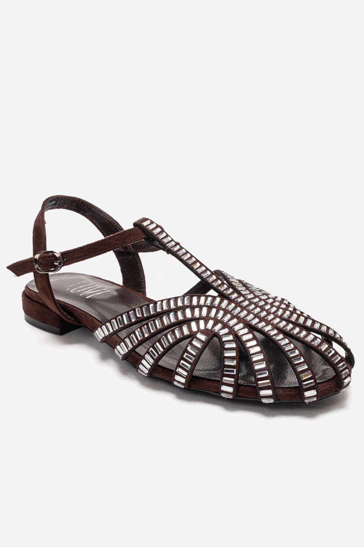 LAVINA - Brown Genuine Leather Sandal – detail view showing leather, suede, Vowalisse