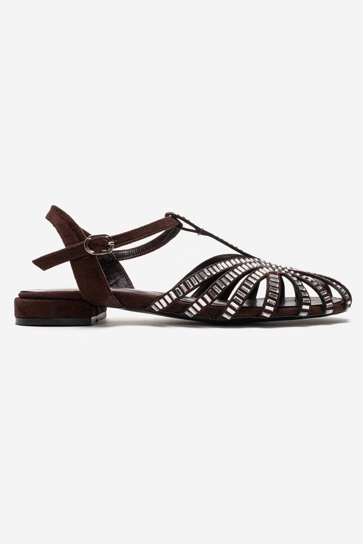 LAVINA - Brown Genuine Leather Sandal – heel view showing leather, suede, Vowalisse