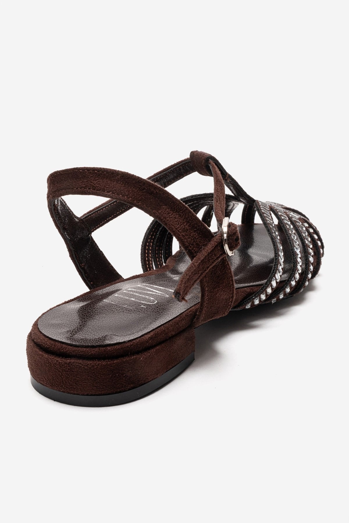 LAVINA - Brown Genuine Leather Sandal – back view showing leather, suede, Vowalisse