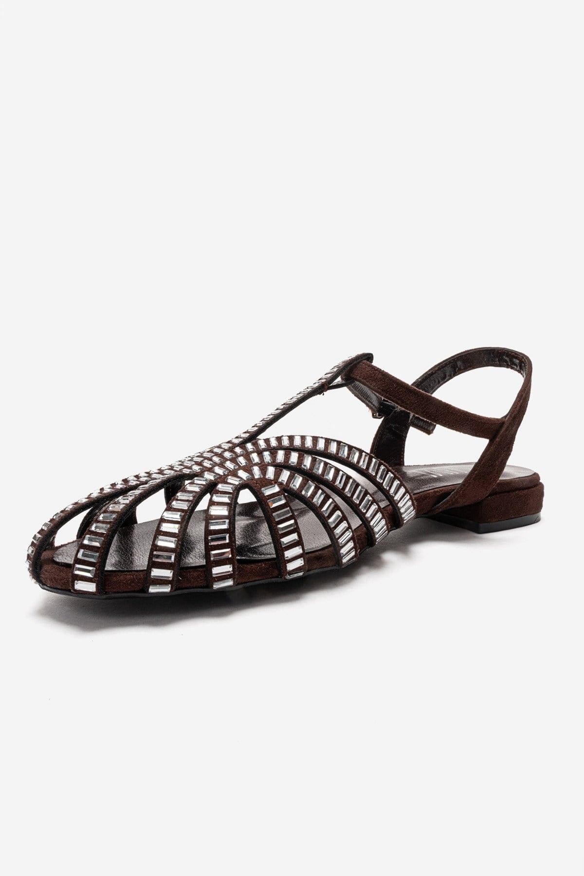 LAVINA - Brown Genuine Leather Sandal – top view showing leather, suede, Vowalisse