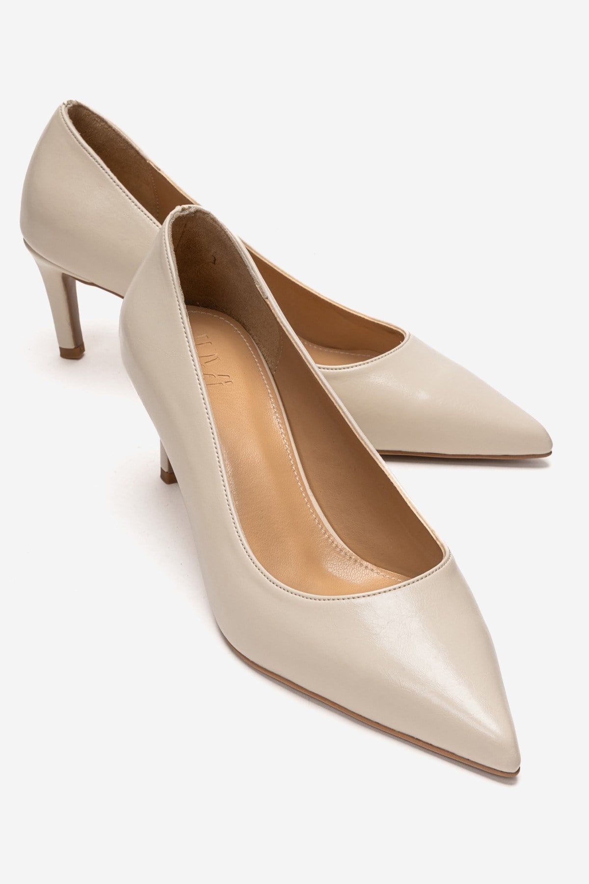 VELMIRA - Off-White Genuine Leather Stiletto Pump – front three-quarter view showing leather, white, Vowalisse