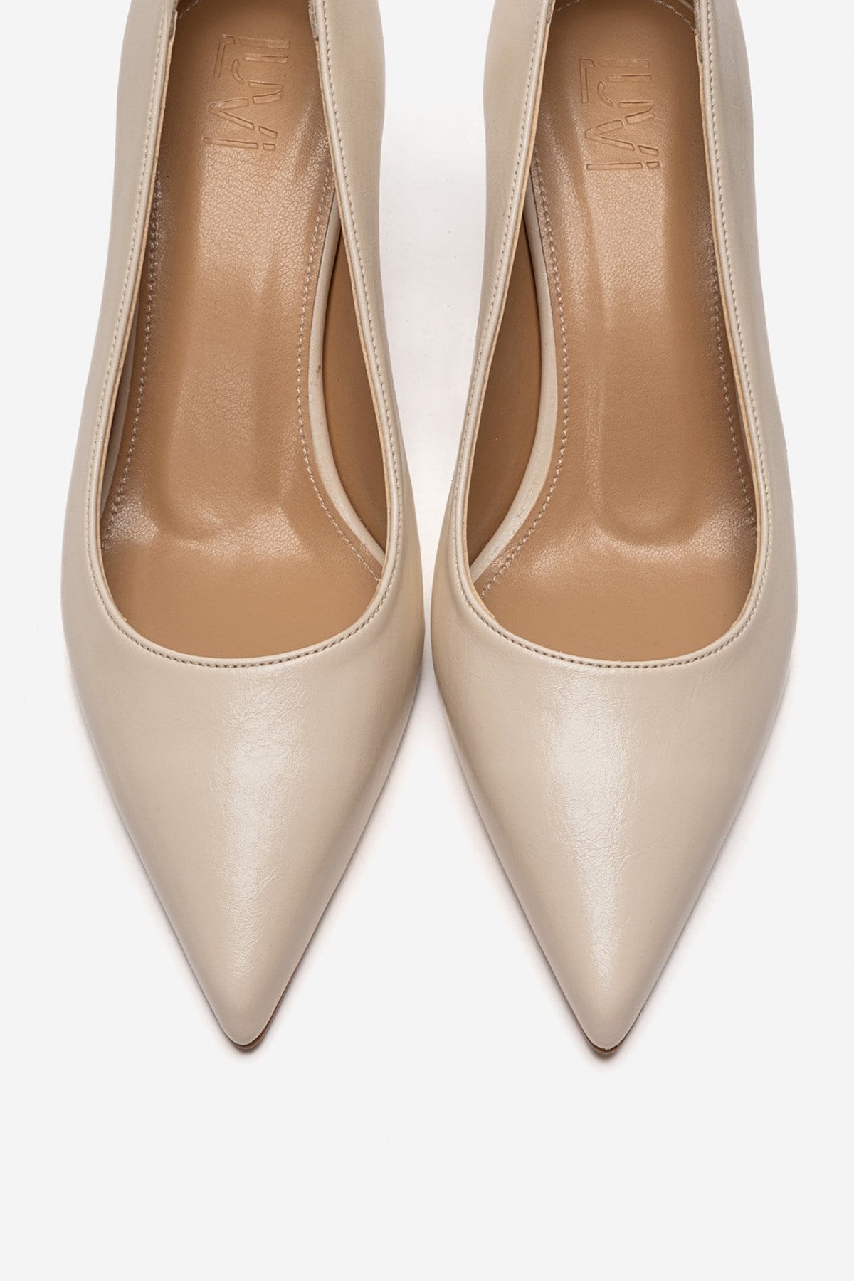 VELMIRA - Off-White Genuine Leather Stiletto Pump – side view showing leather, white, Vowalisse