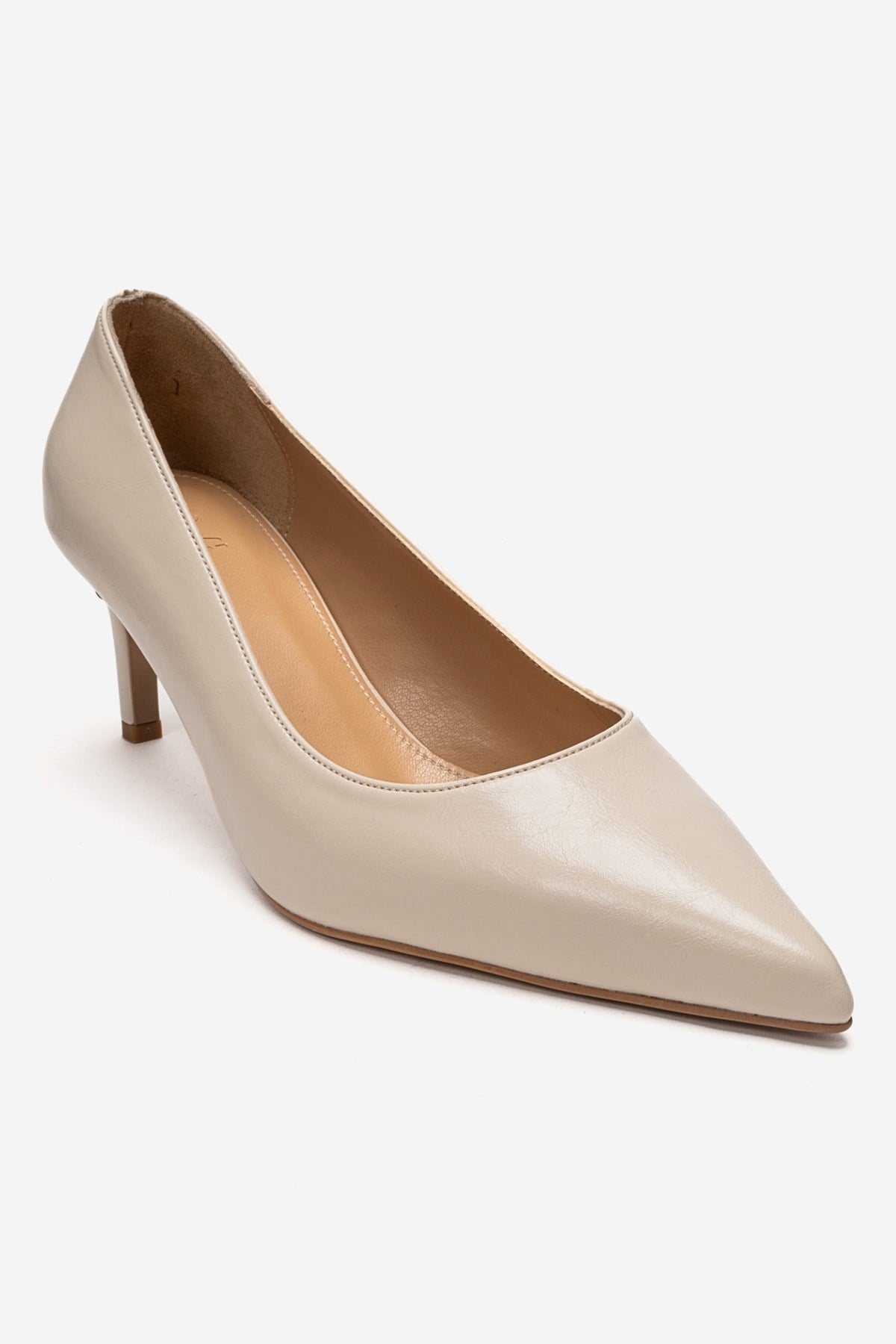 VELMIRA - Off-White Genuine Leather Stiletto Pump – detail view showing leather, white, Vowalisse