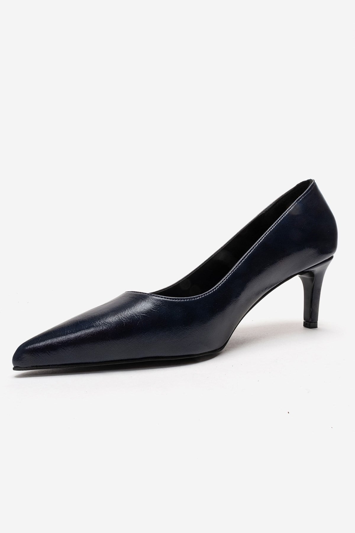 VELMIRA - Navy Genuine Leather Stiletto Pump – top view showing leather, Vowalisse