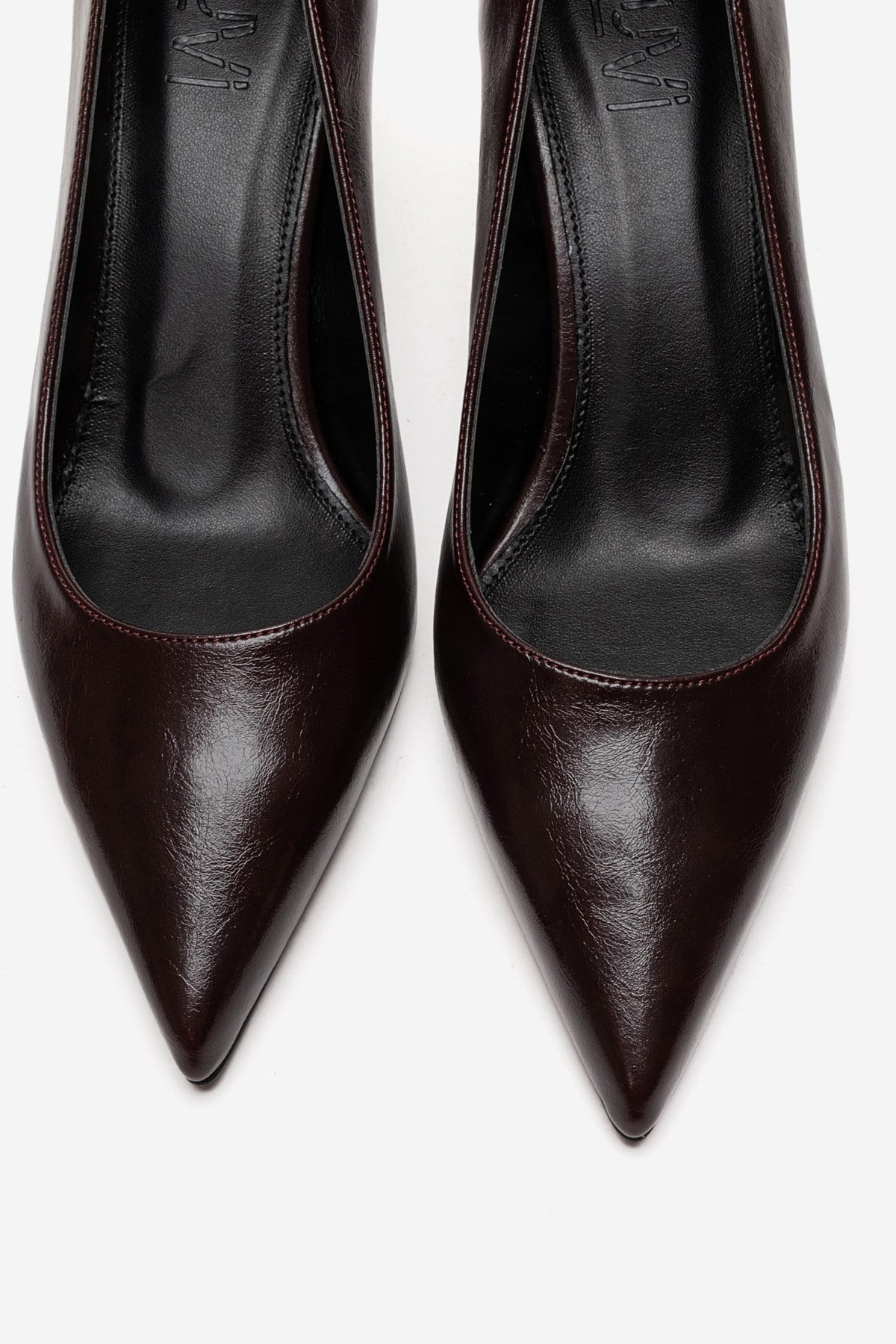 VELMIRA - Burgundy Stiletto Pump – side view showing leather, Vowalisse