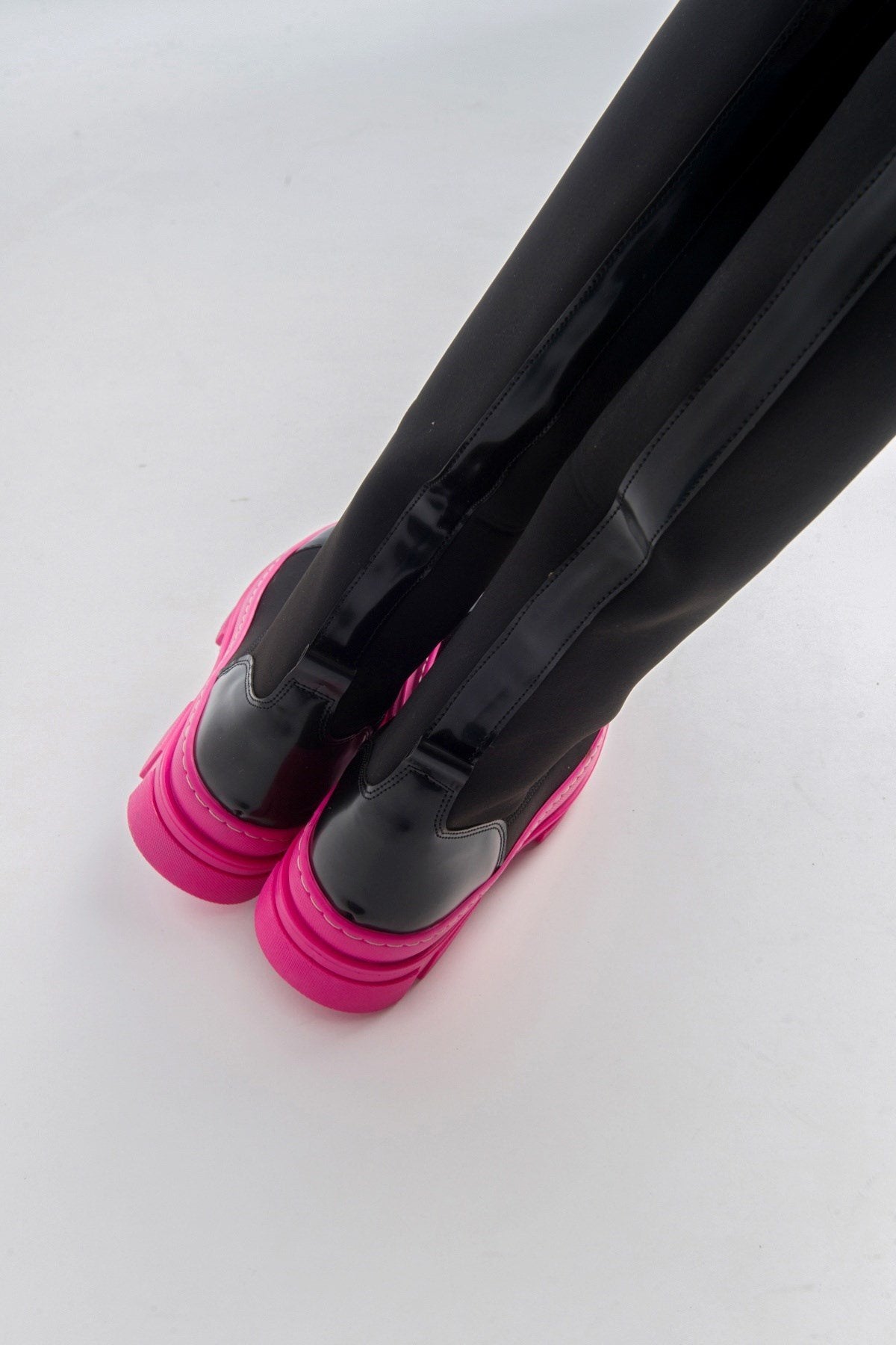 Bella Black & Fuchsia Scuba Boot – sole view showing leather, black, Vowalisse