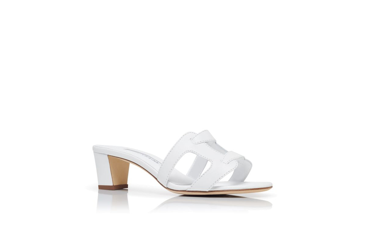 Evangeline Muse White Open Toe Mules – top view showing white open toe, nappa leather, Vowalisse