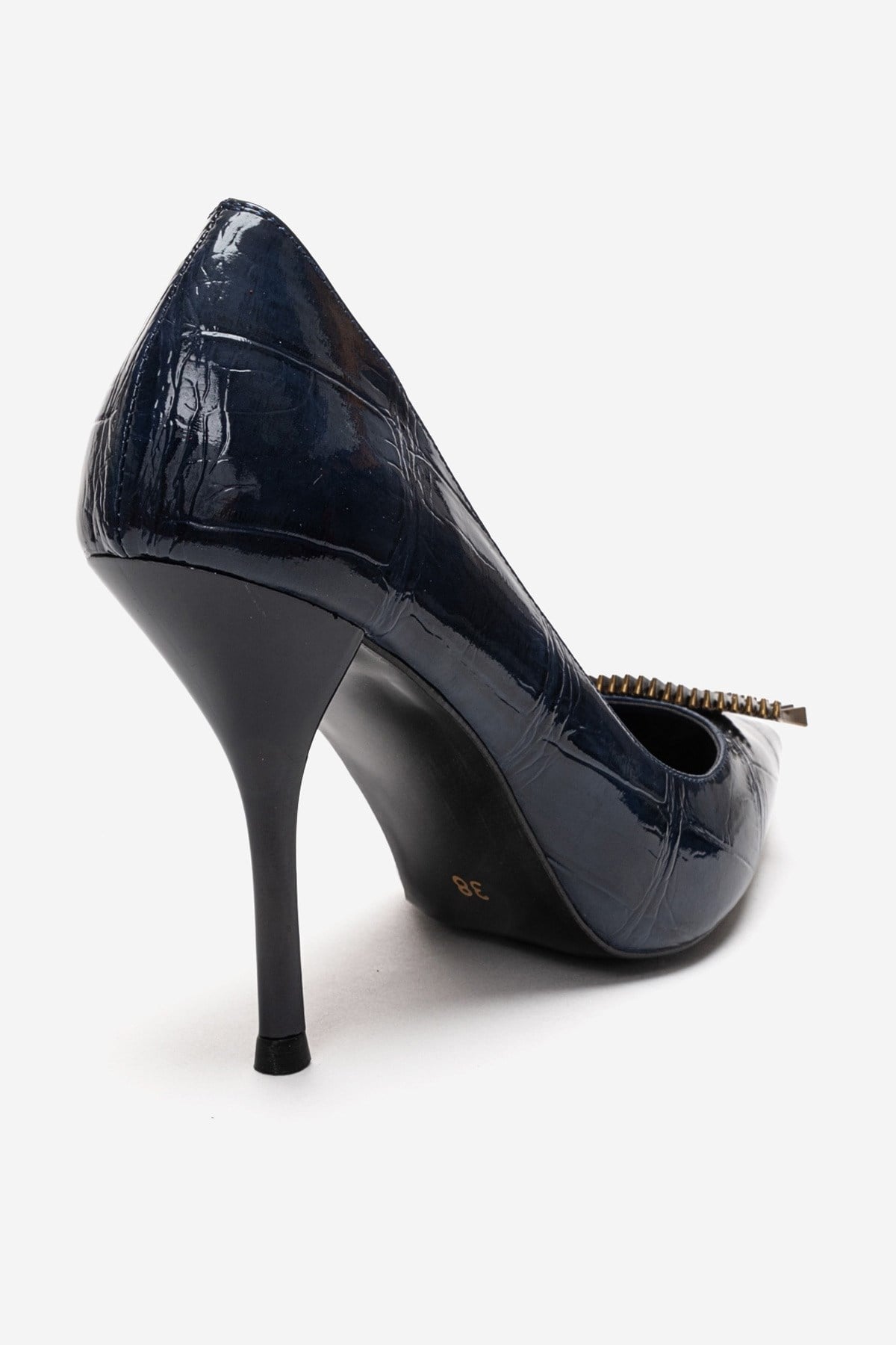 DEXEN - Navy Stiletto Pump – back view showing leather, Vowalisse