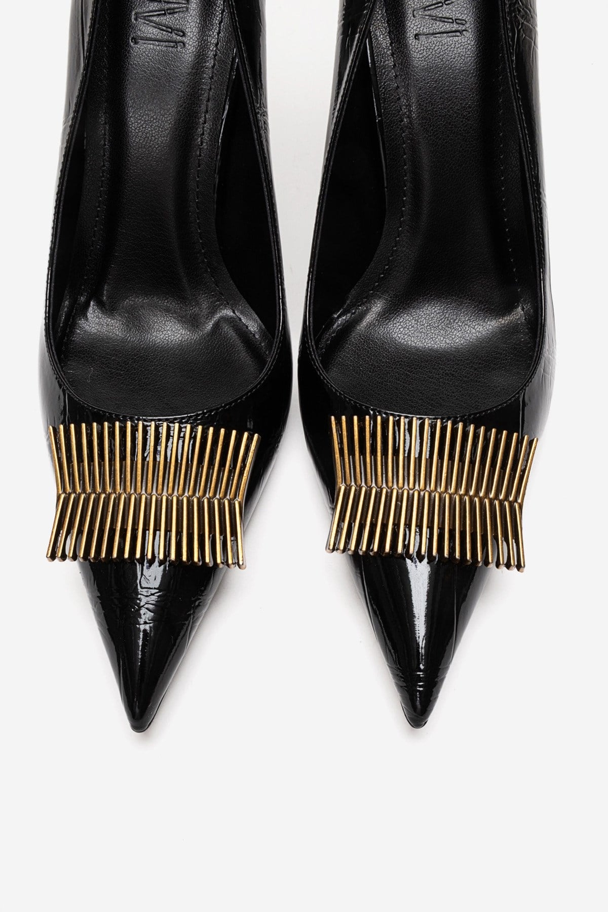DEXEN - Black Stiletto Pump – side view showing leather, black, Vowalisse