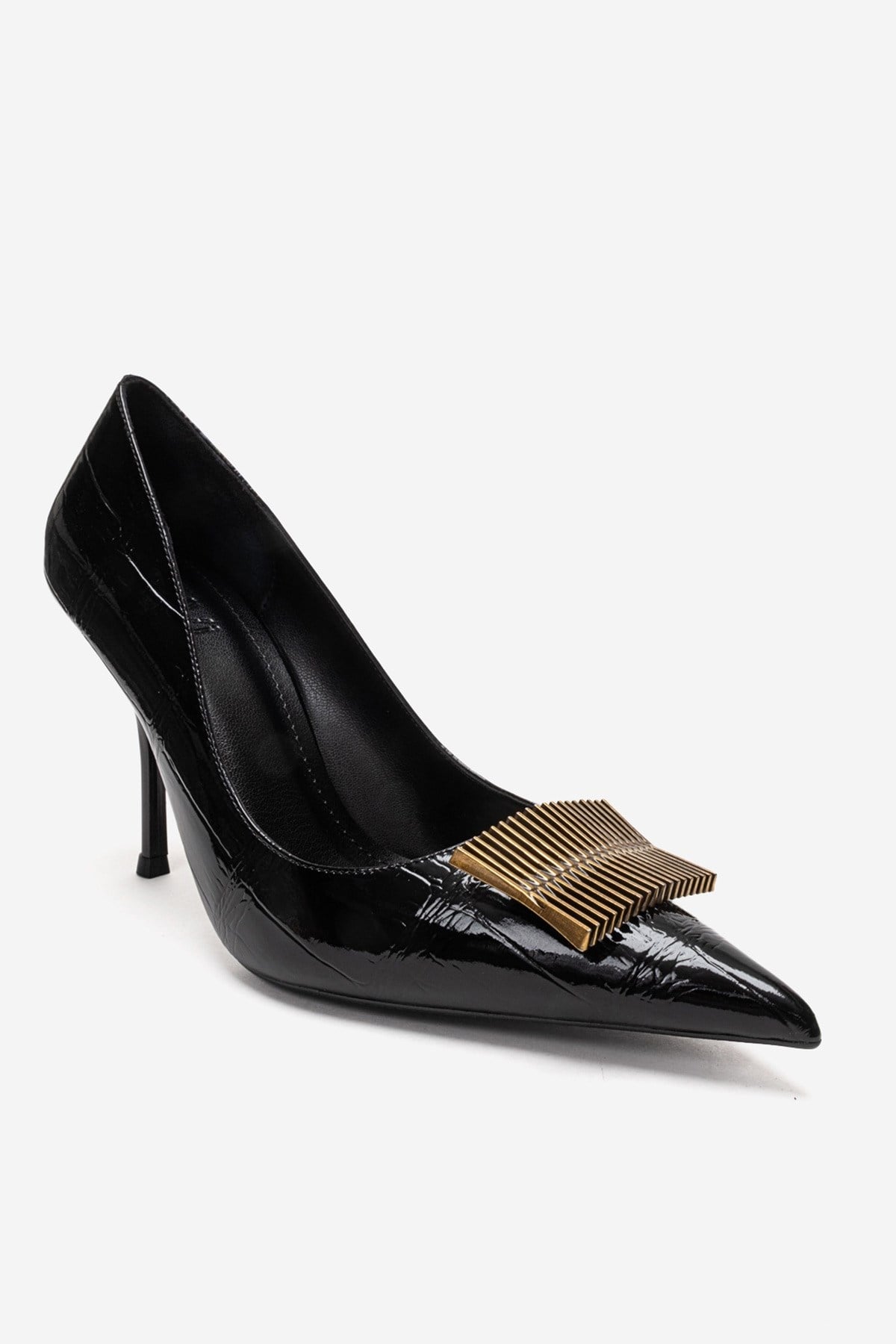DEXEN - Black Stiletto Pump – detail view showing leather, black, Vowalisse
