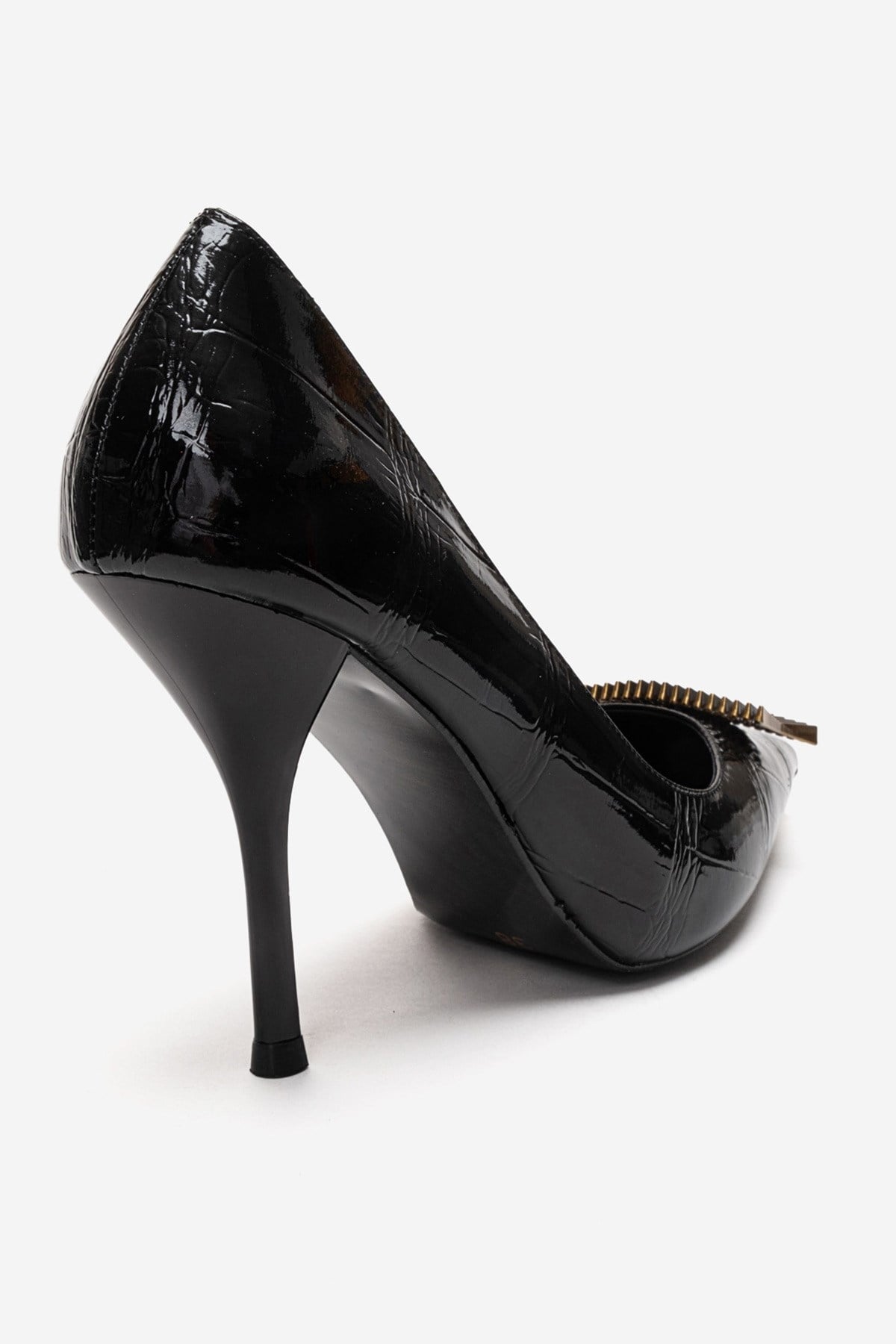 DEXEN - Black Stiletto Pump – back view showing leather, black, Vowalisse
