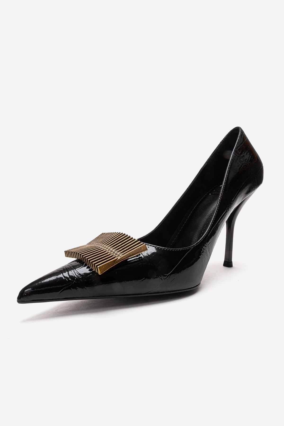 DEXEN - Black Stiletto Pump – top view showing leather, black, Vowalisse