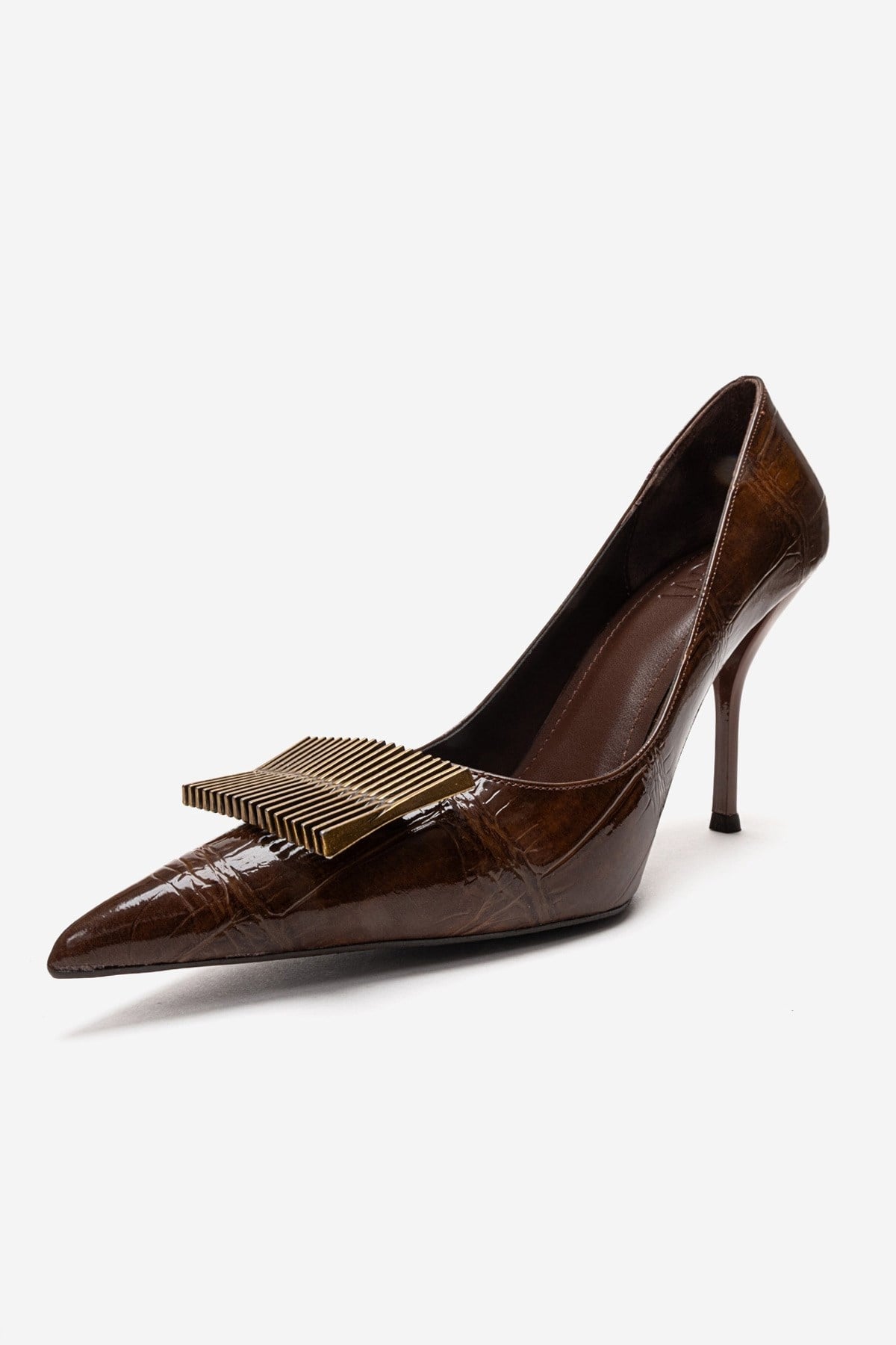 DEXEN - Brown Stiletto Pump – top view showing leather, Vowalisse