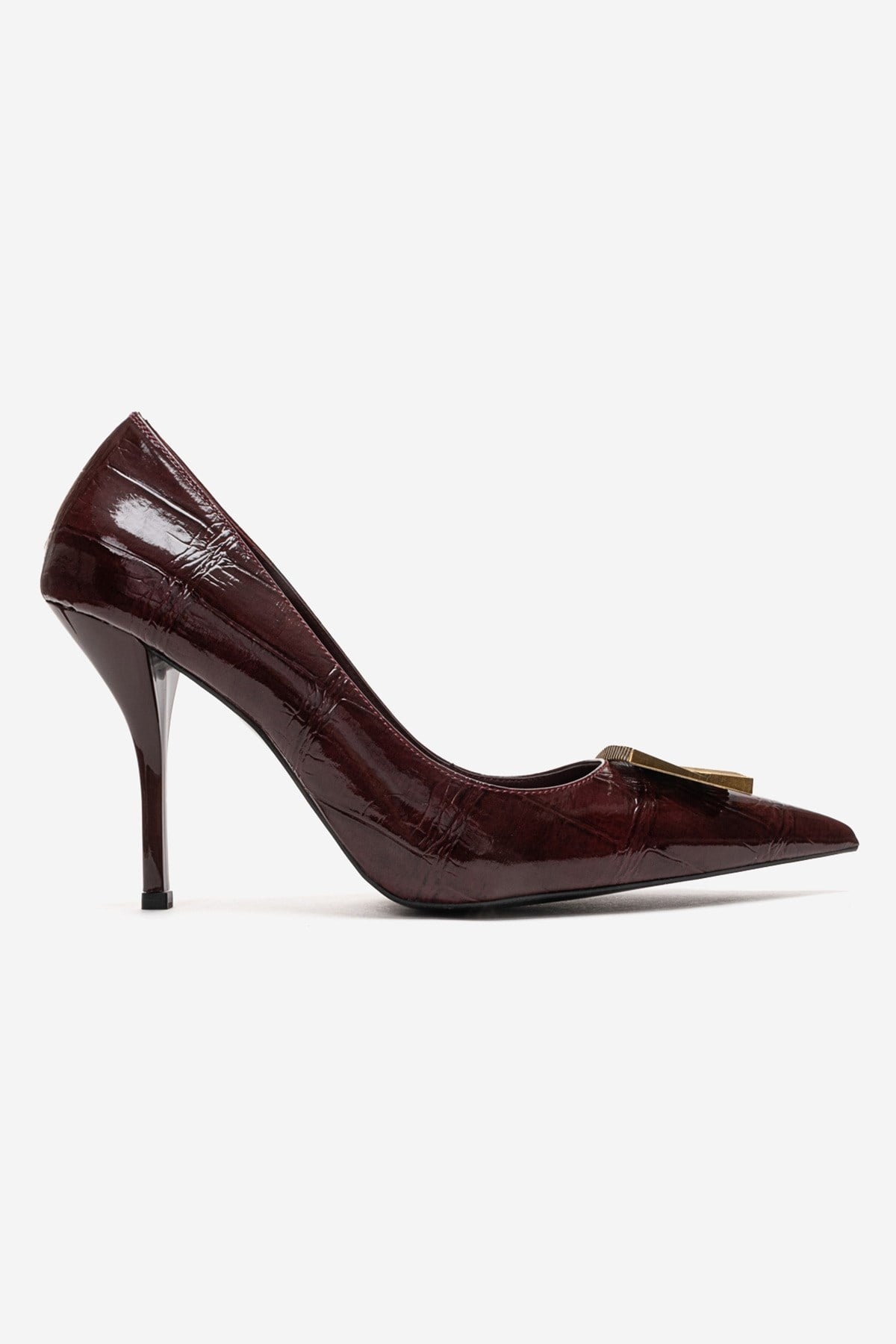 DEXEN - Burgundy Stiletto Pump – heel view showing leather, Vowalisse