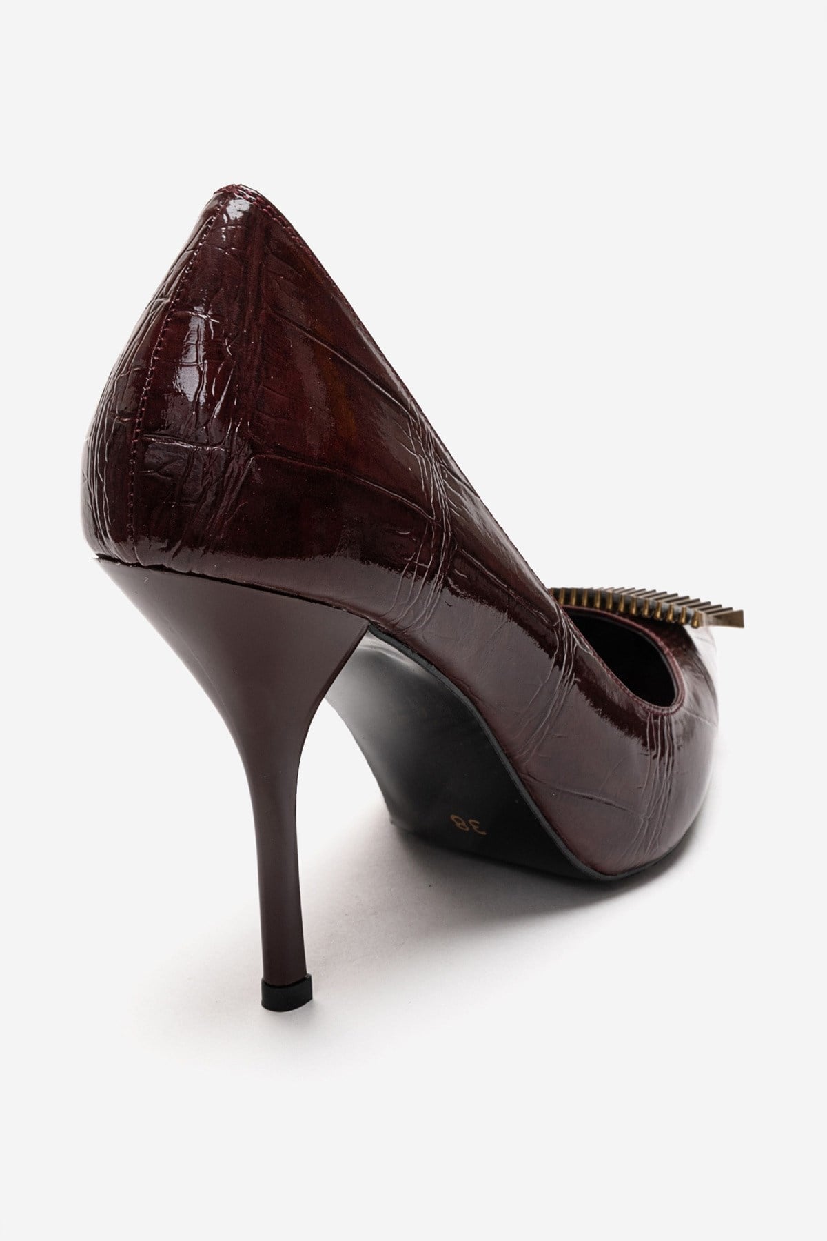 DEXEN - Burgundy Stiletto Pump – back view showing leather, Vowalisse