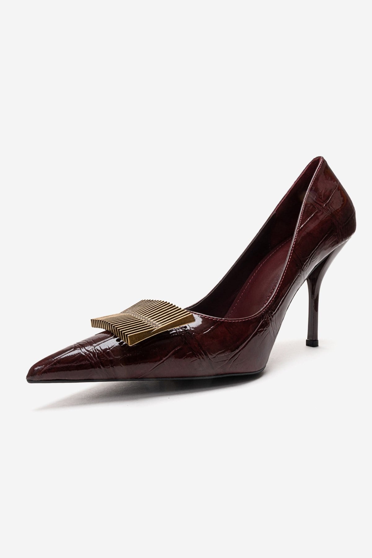 DEXEN - Burgundy Stiletto Pump – top view showing leather, Vowalisse