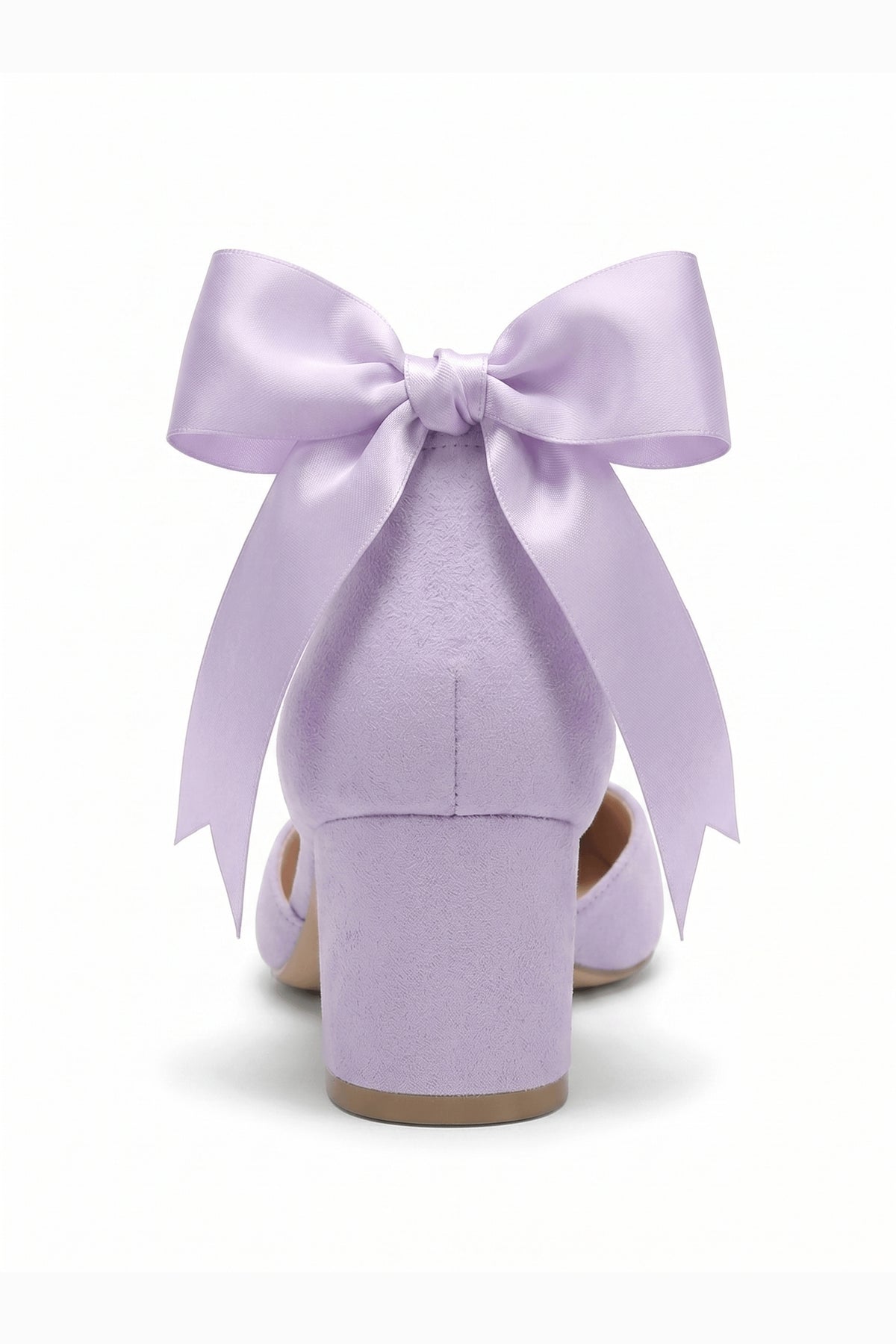 Arielle Lilac Suede Bow Ankle Strap Block Heel Sandal – detail view showing bow, suede, red, Vowalisse
