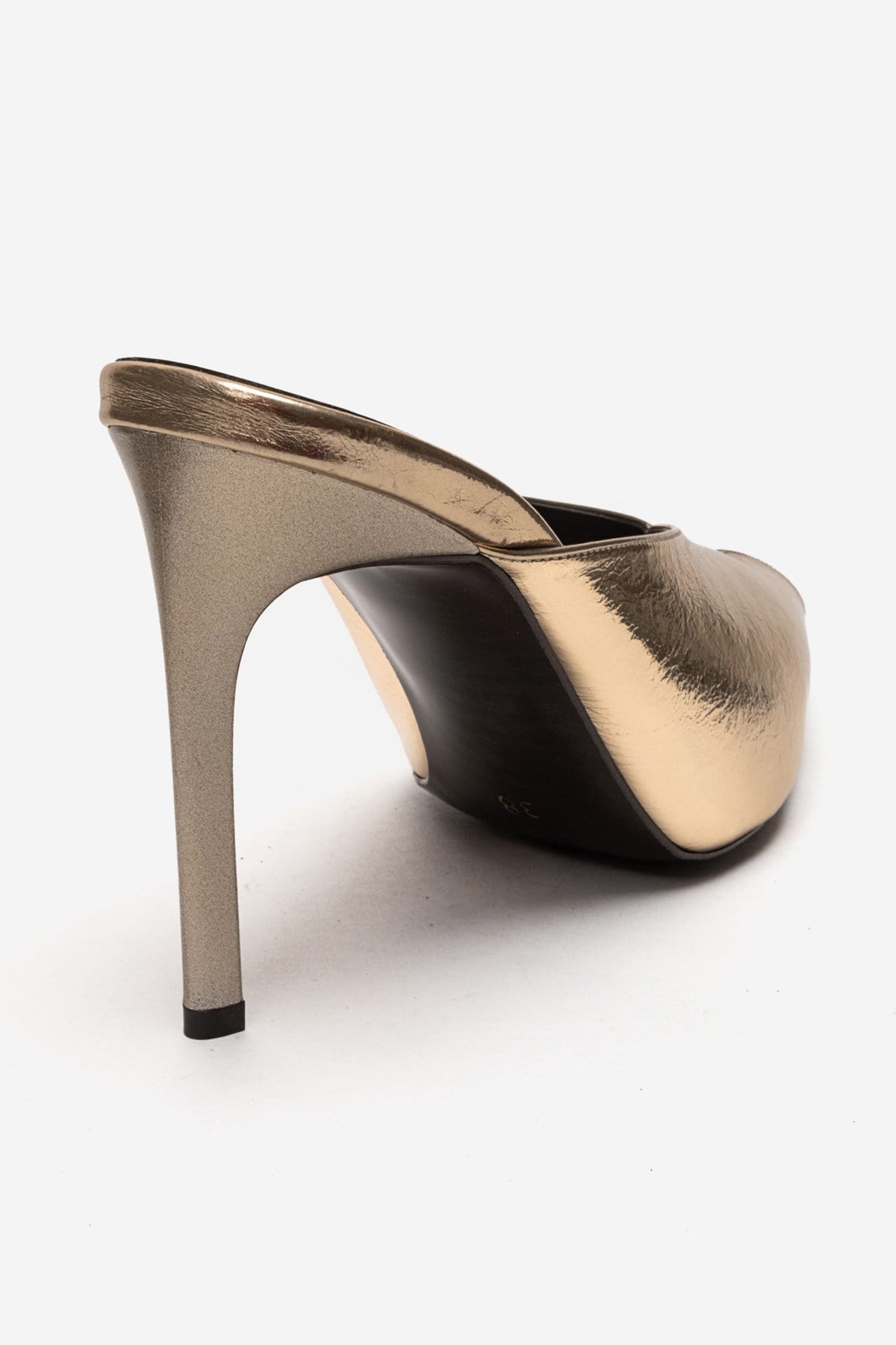 MIRENA - Gold Genuine Leather Stiletto Mule – back view showing leather, gold, Vowalisse