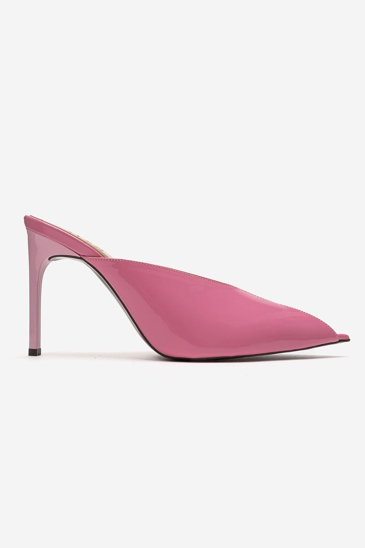 Mirena - Pink Genuine Leather Stiletto Mule – heel view showing leather, pink, Vowalisse