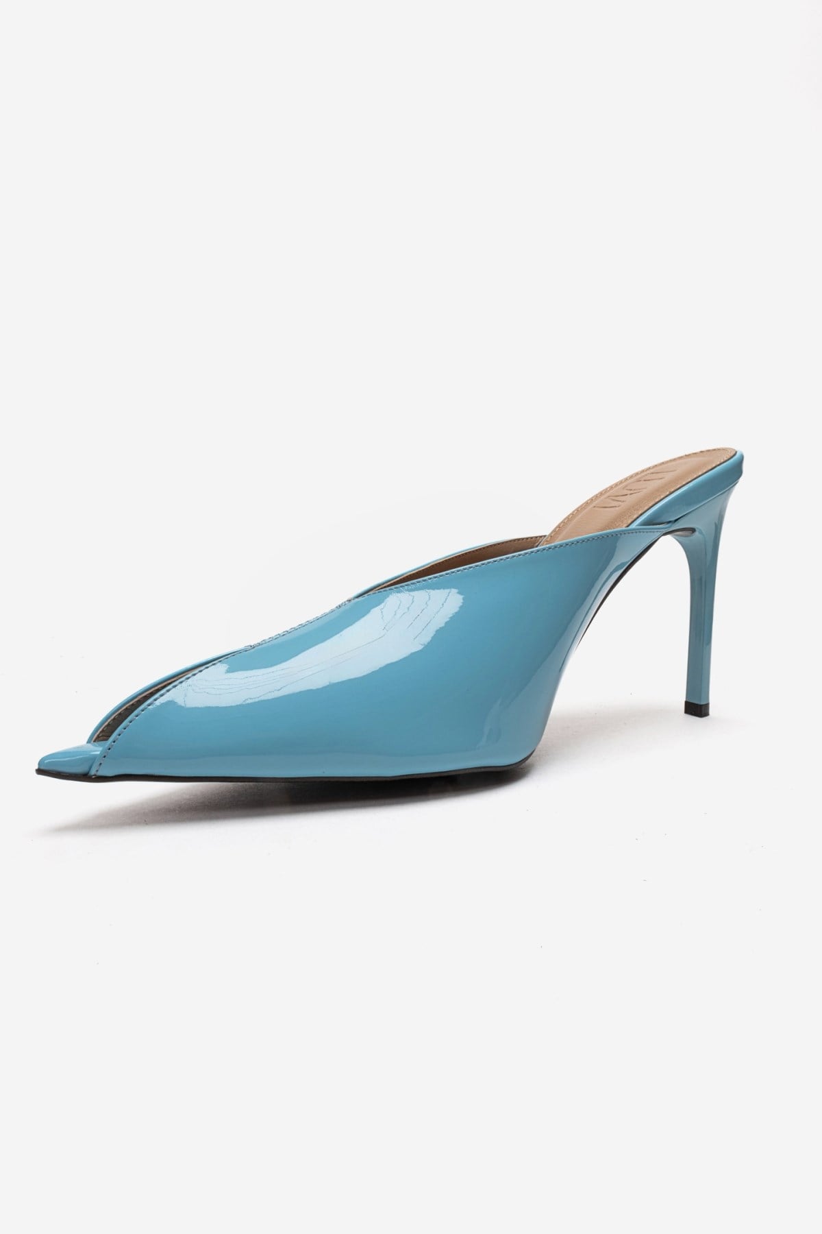 Mirena - Blue Genuine Leather Stiletto Mule – top view showing leather, blue, Vowalisse