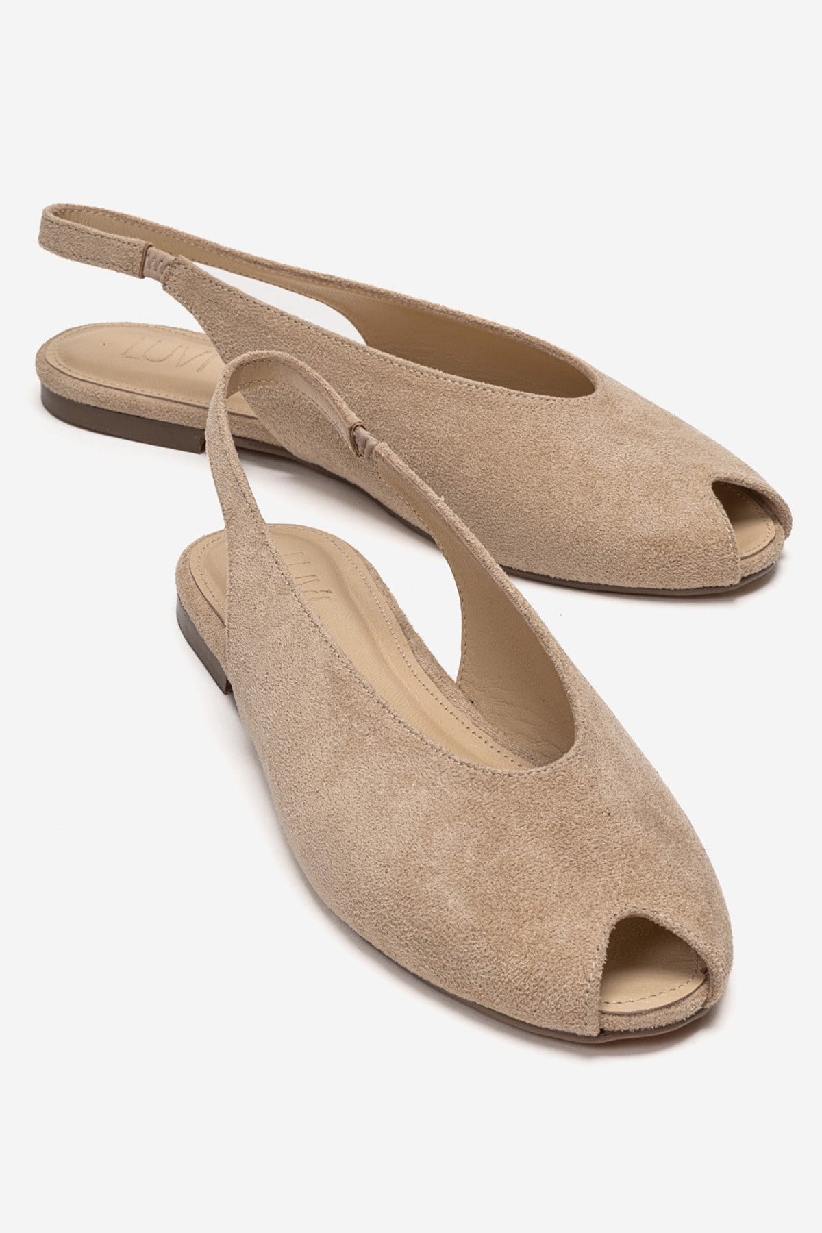 SERINA - Beige Genuine Leather Sandal – front three-quarter view showing leather, suede, Vowalisse