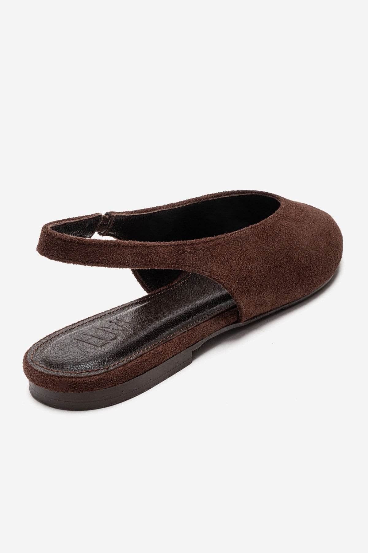 SERINA - Brown Genuine Leather Sandal – back view showing leather, suede, Vowalisse