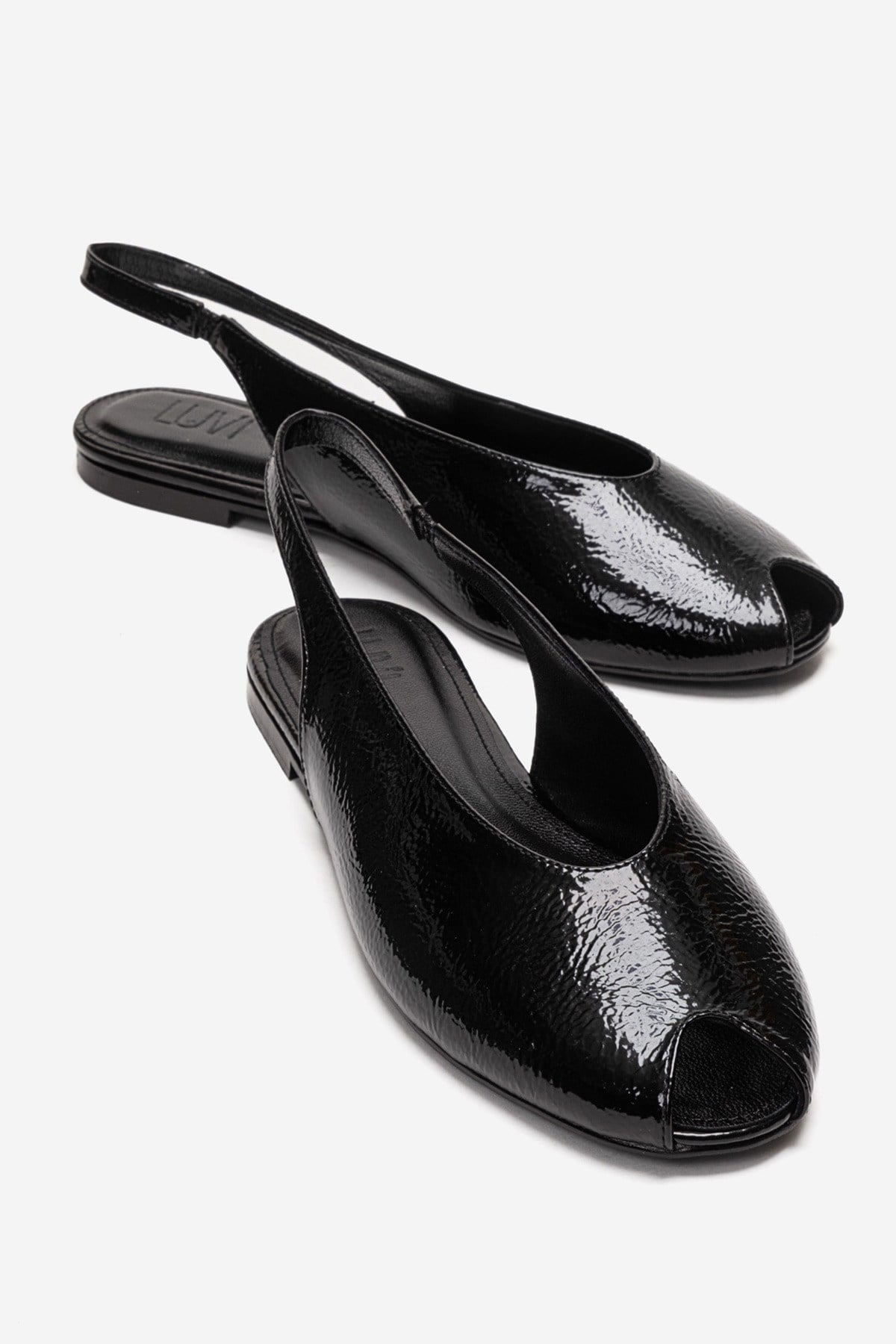 SERINA - Black Genuine Leather Sandal – front three-quarter view showing leather, black, red, Vowalisse