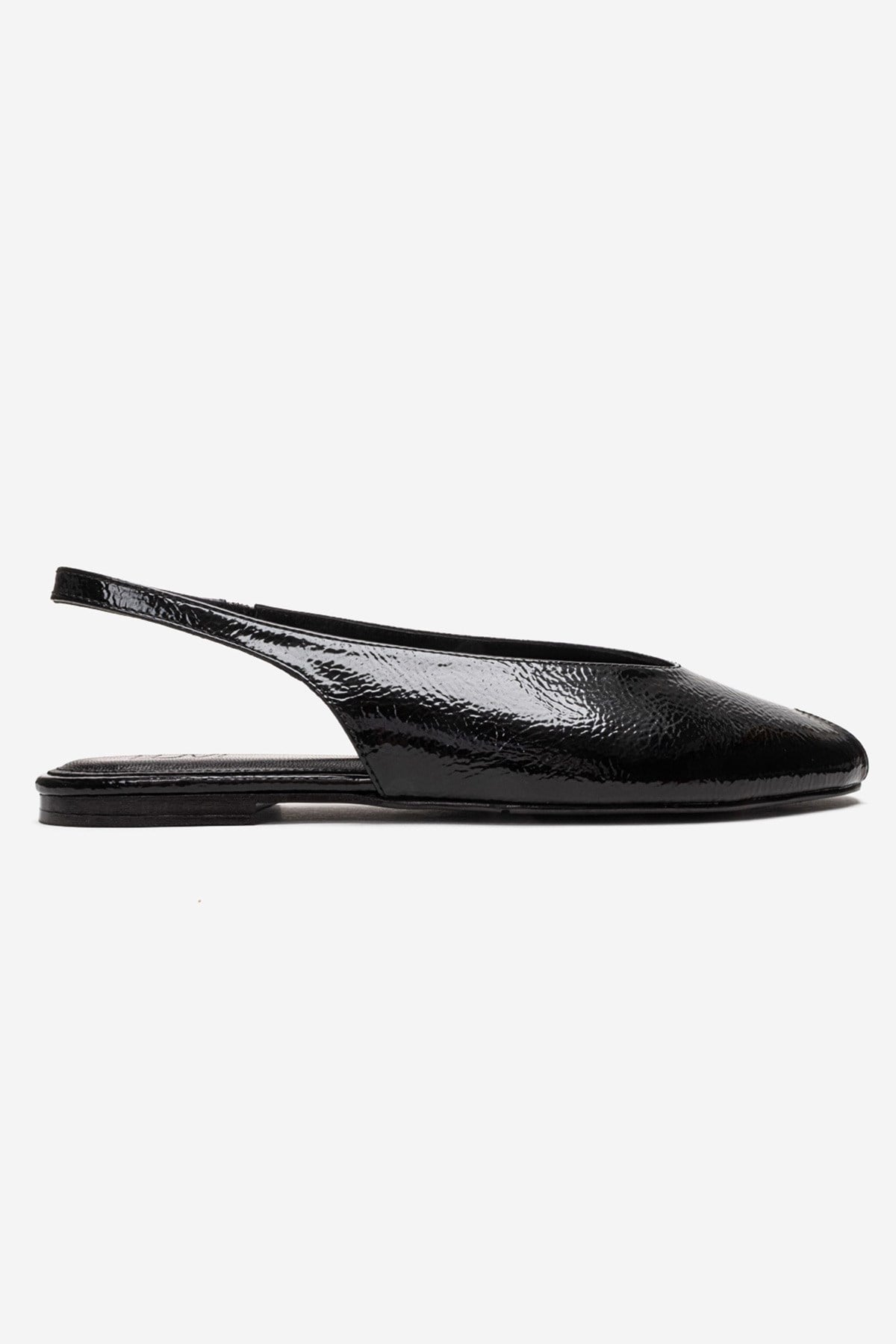 SERINA - Black Genuine Leather Sandal – heel view showing leather, black, red, Vowalisse