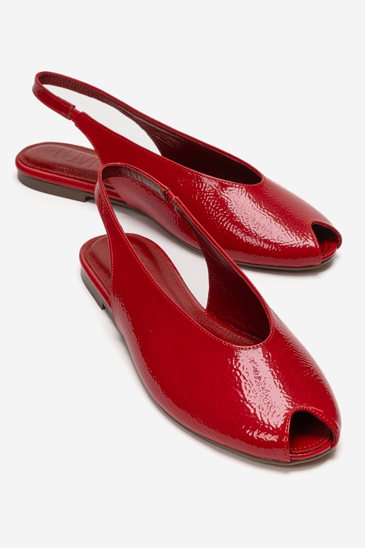 SERINA - Red Genuine Leather Sandal – front three-quarter view showing leather, red, Vowalisse
