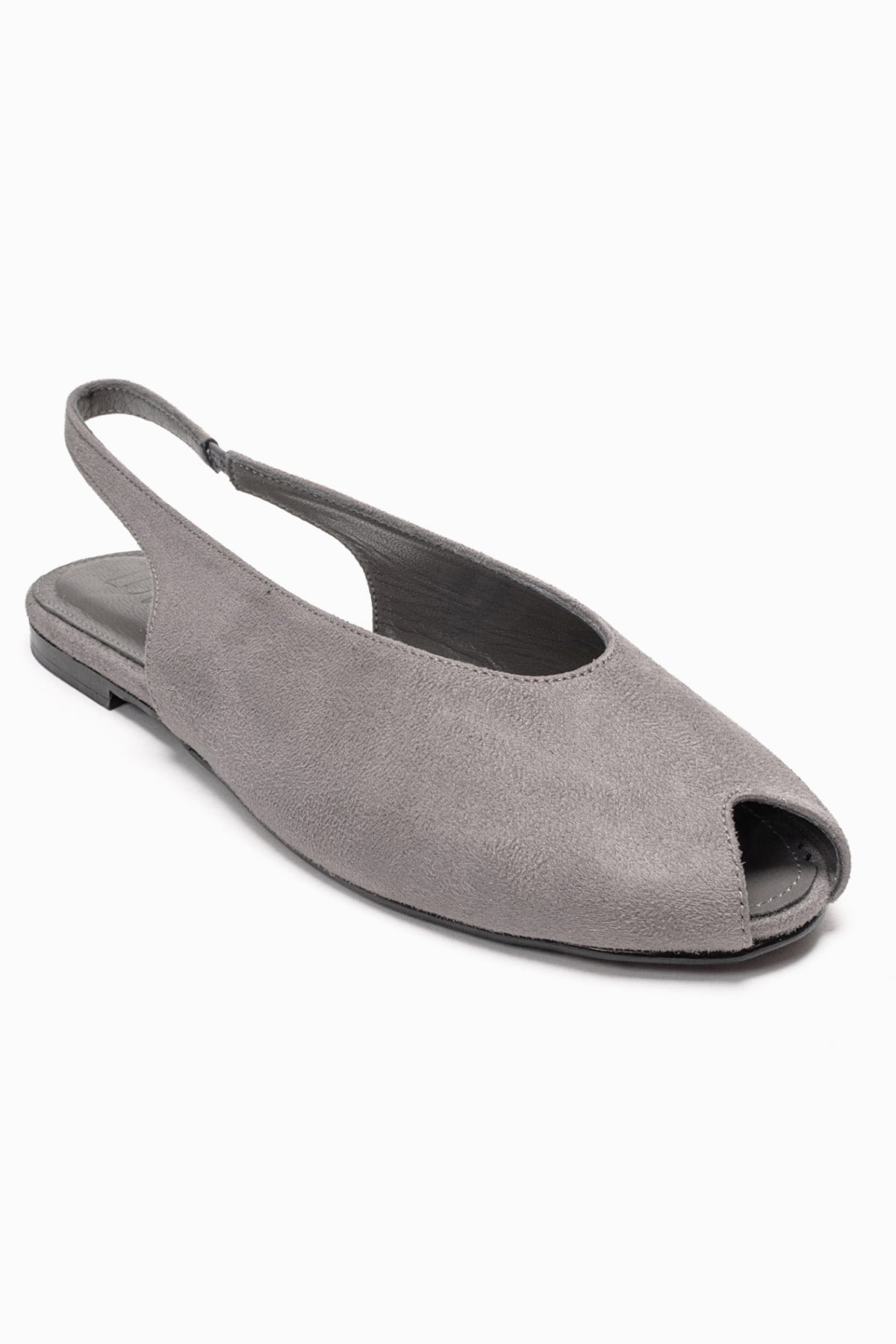 SERINA - Grey Genuine Leather Open Front Slingback Sandal – detail view showing leather, suede, Vowalisse