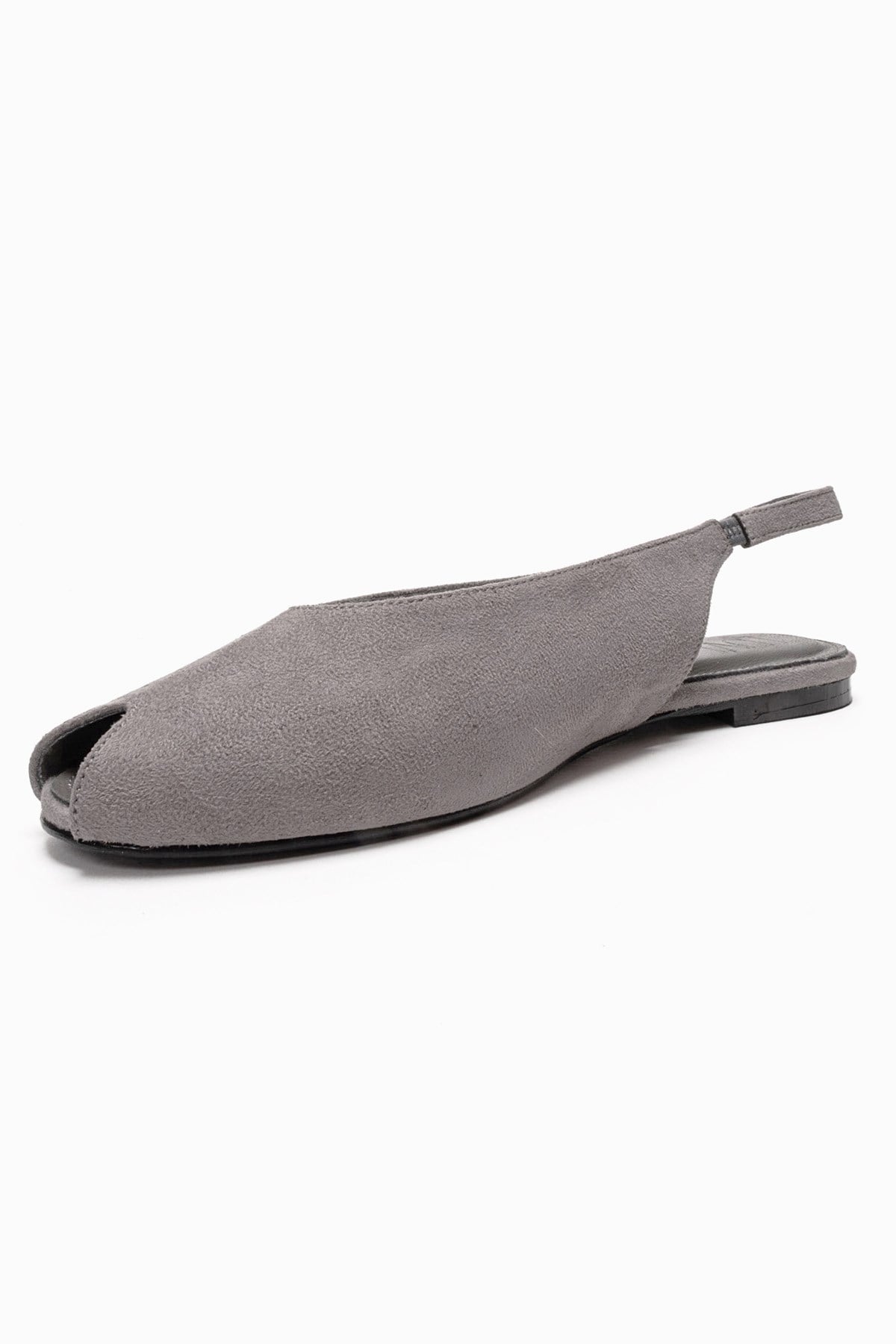 SERINA - Grey Genuine Leather Open Front Slingback Sandal – top view showing leather, suede, Vowalisse