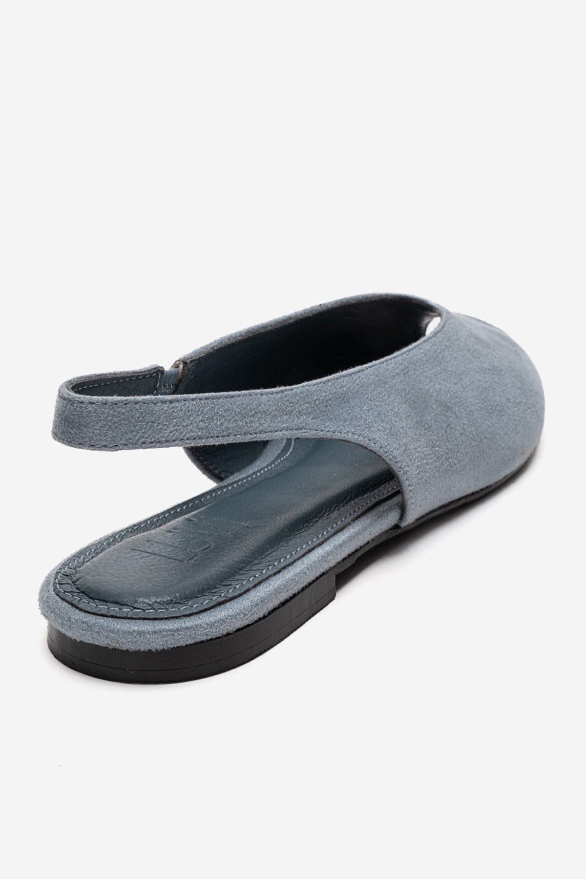 SERINA - Baby Blue Genuine Leather Open Front Slingback Sandal – back view showing leather, suede, blue, Vowalisse