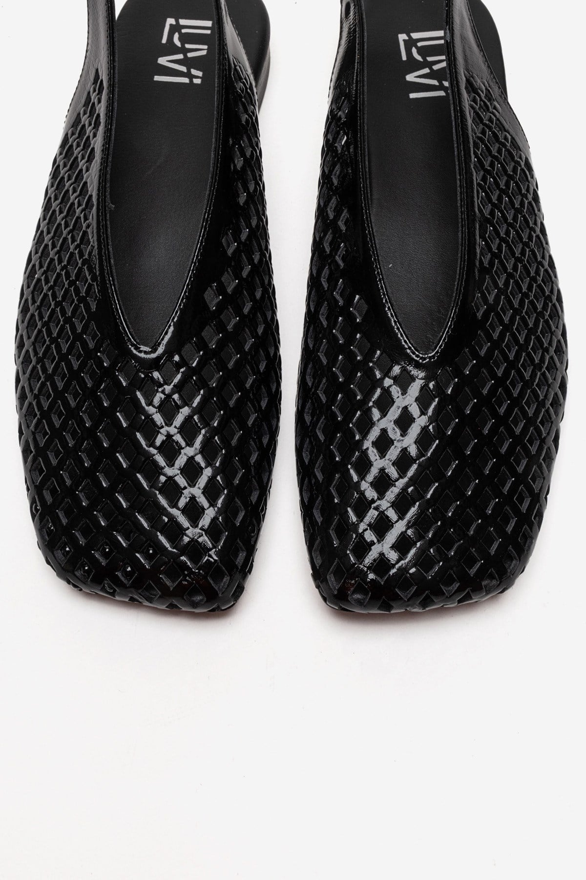 DELIZIA - Black Genuine Leather Closed Front Laser-Cut Sandal – side view showing leather, black, Vowalisse