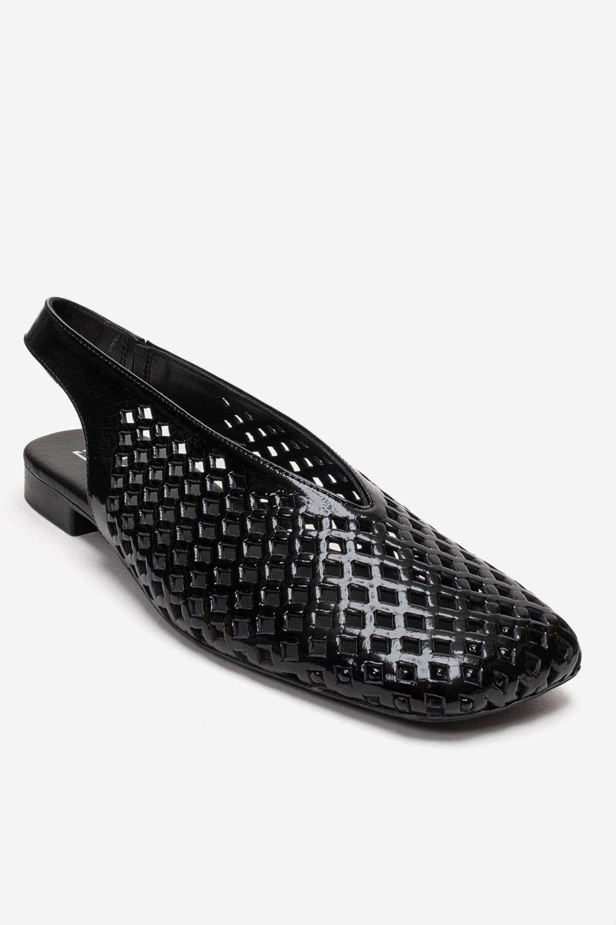 DELIZIA - Black Genuine Leather Closed Front Laser-Cut Sandal – detail view showing leather, black, Vowalisse