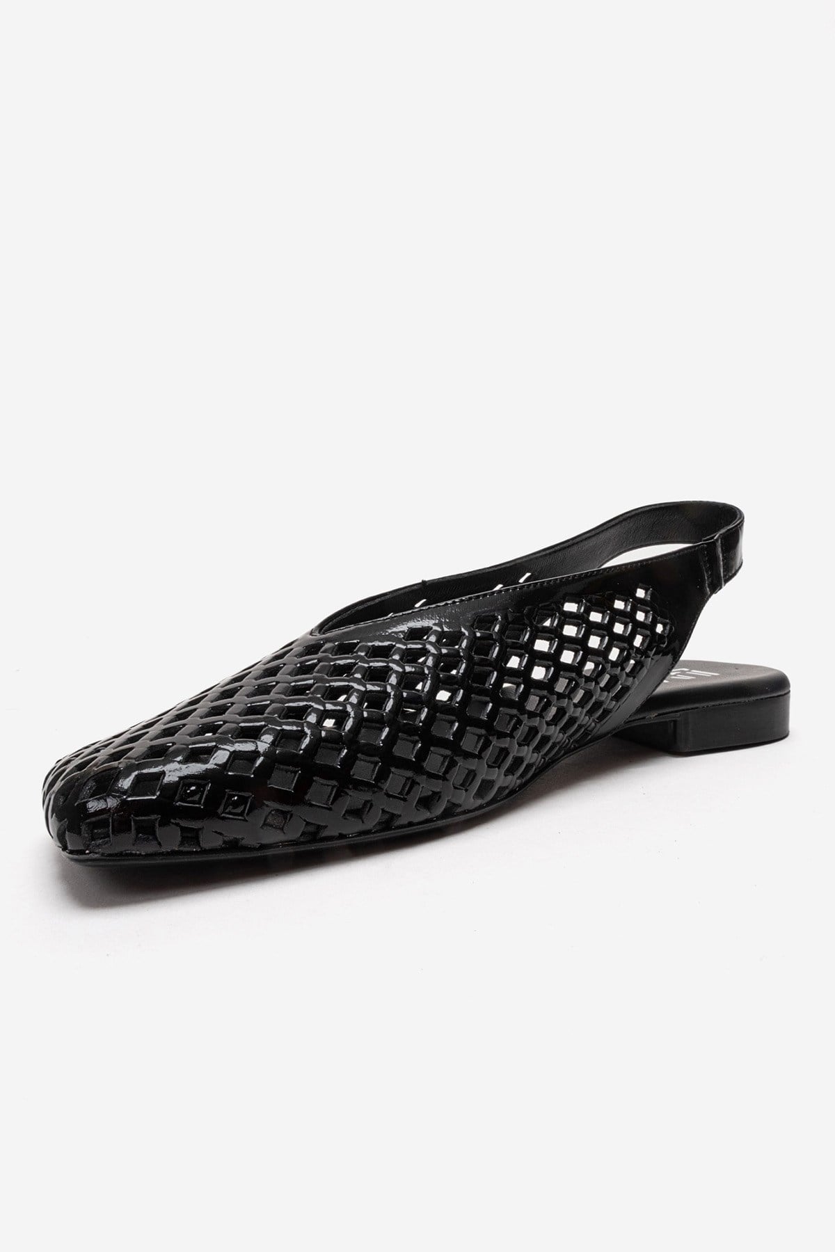 DELIZIA - Black Genuine Leather Closed Front Laser-Cut Sandal – top view showing leather, black, Vowalisse