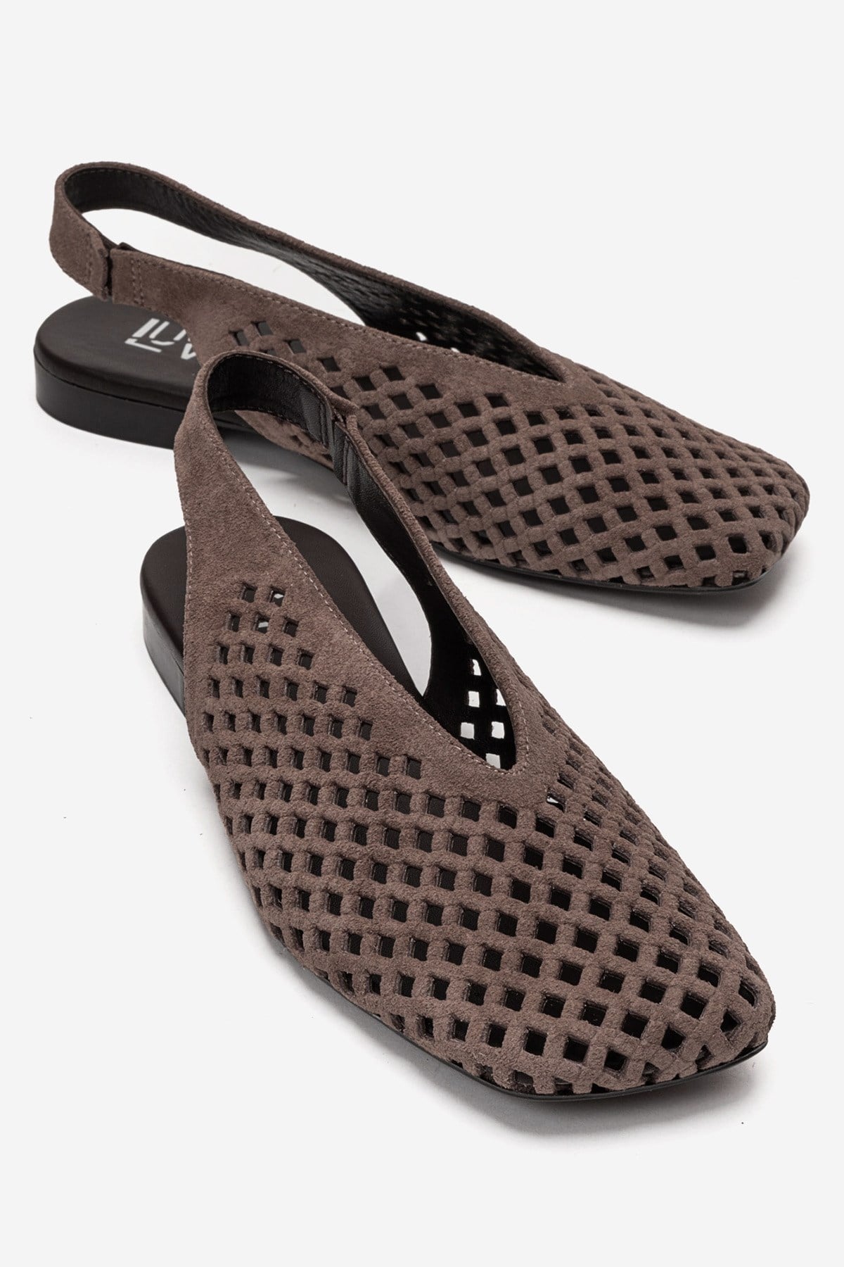 DELIZIA - Taupe Genuine Leather Closed Front Laser-Cut Sandal – front three-quarter view showing leather, suede, Vowalisse