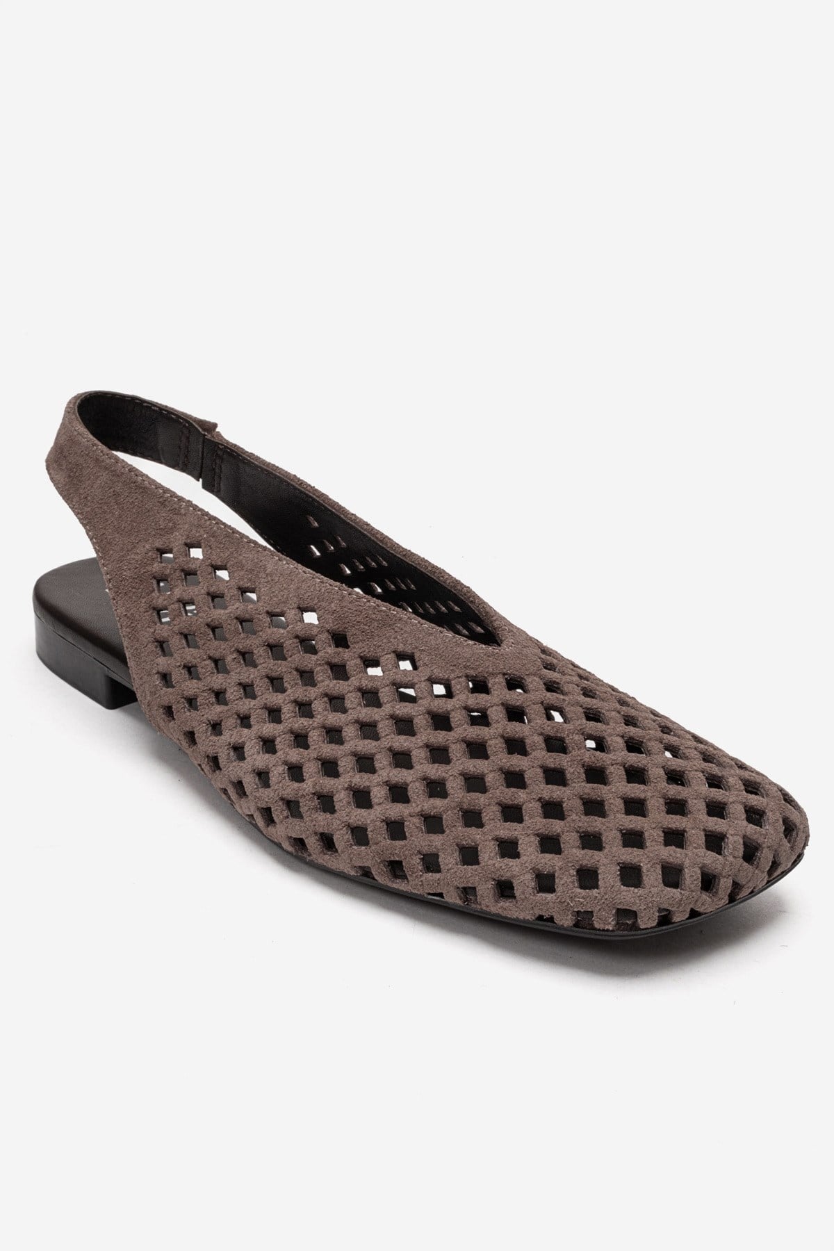 DELIZIA - Taupe Genuine Leather Closed Front Laser-Cut Sandal – detail view showing leather, suede, Vowalisse