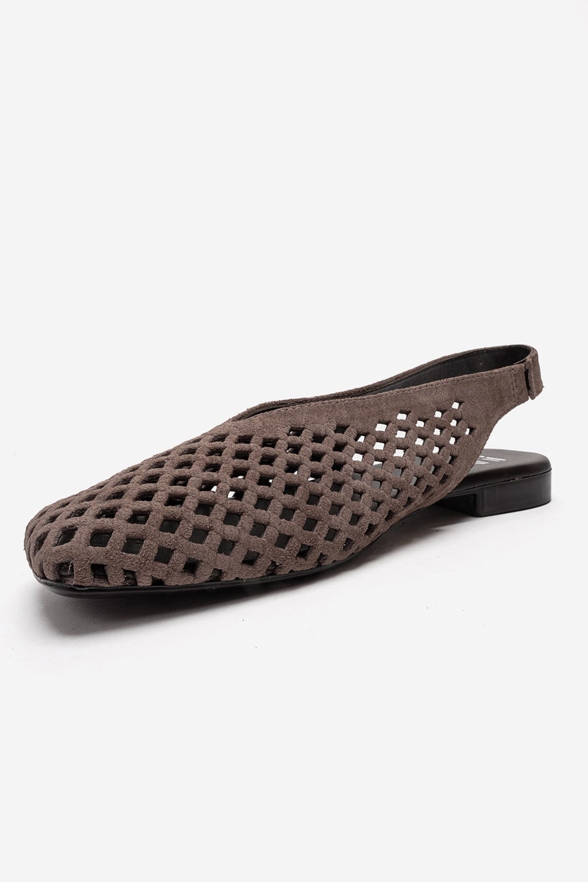 DELIZIA - Taupe Genuine Leather Closed Front Laser-Cut Sandal – top view showing leather, suede, Vowalisse