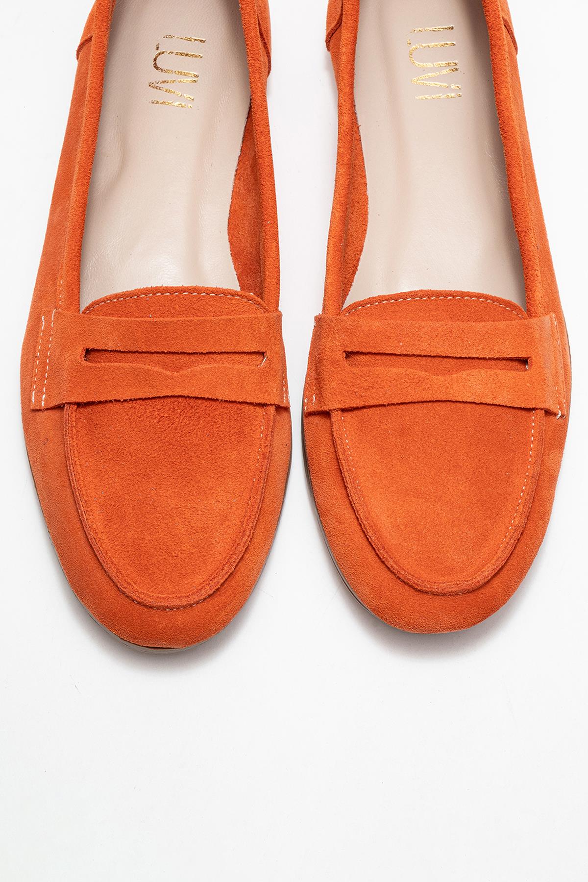 F02 - Orange Genuine Leather Loafer – side view showing leather, Vowalisse